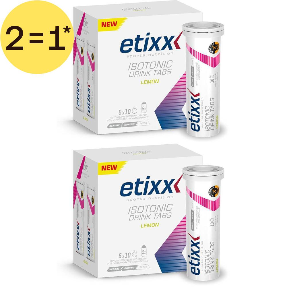 Deux boîtes Etixx Isotonic Drink Tabs Citron avec un tube de 10 comprimés chacune.