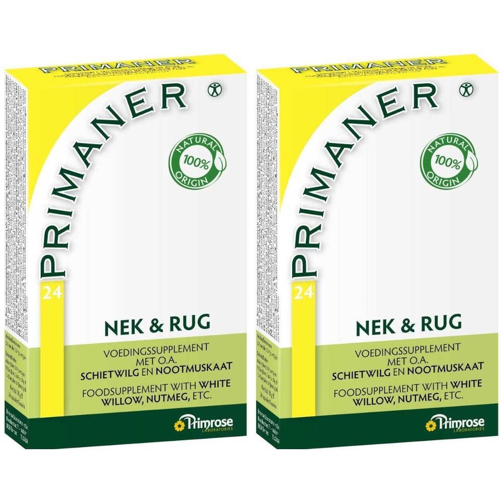 Zwei Packungen Primaner Nek & Rug Nahrungsergänzungsmittel, 24 Stück.