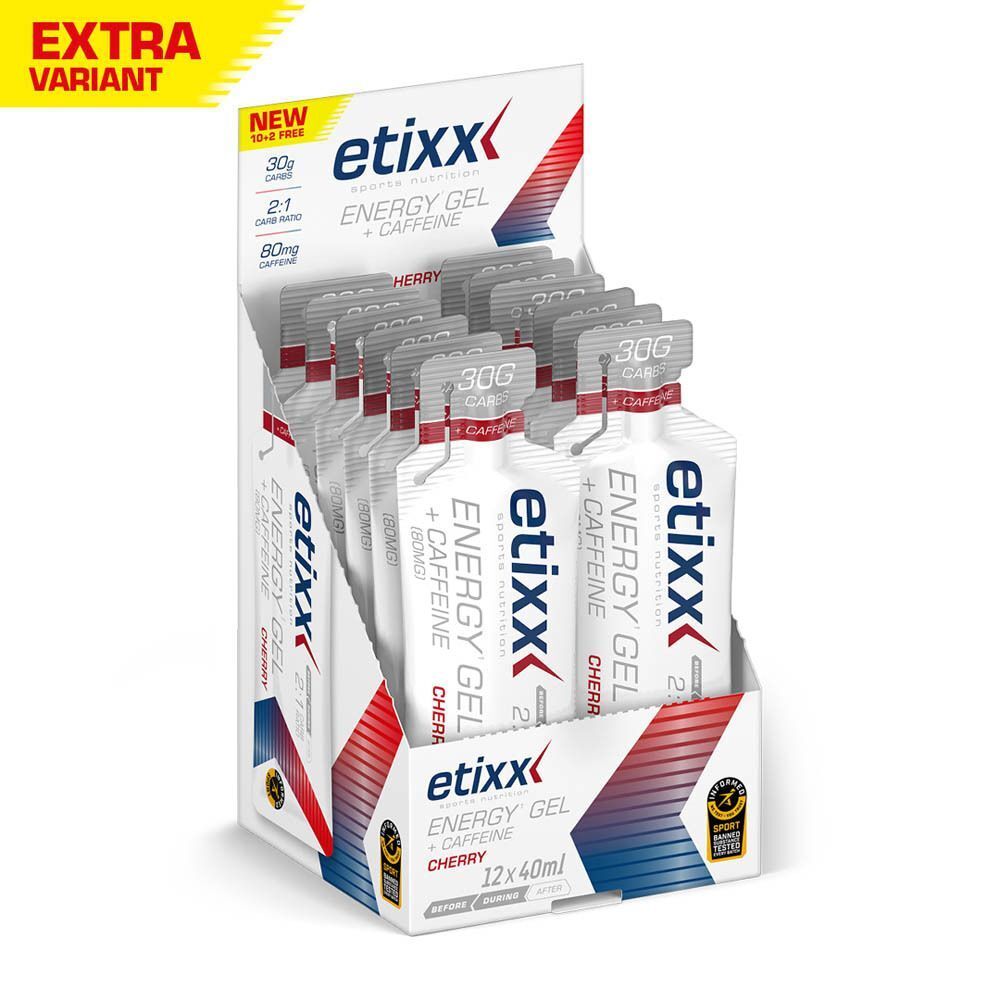 Display mit Etixx Energy Gel Koffein-Kirsche, 12x40ml.