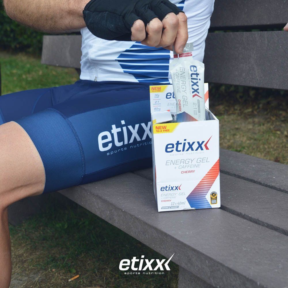 Display mit Etixx Energy Gel Koffein-Kirsche, 12x40ml.