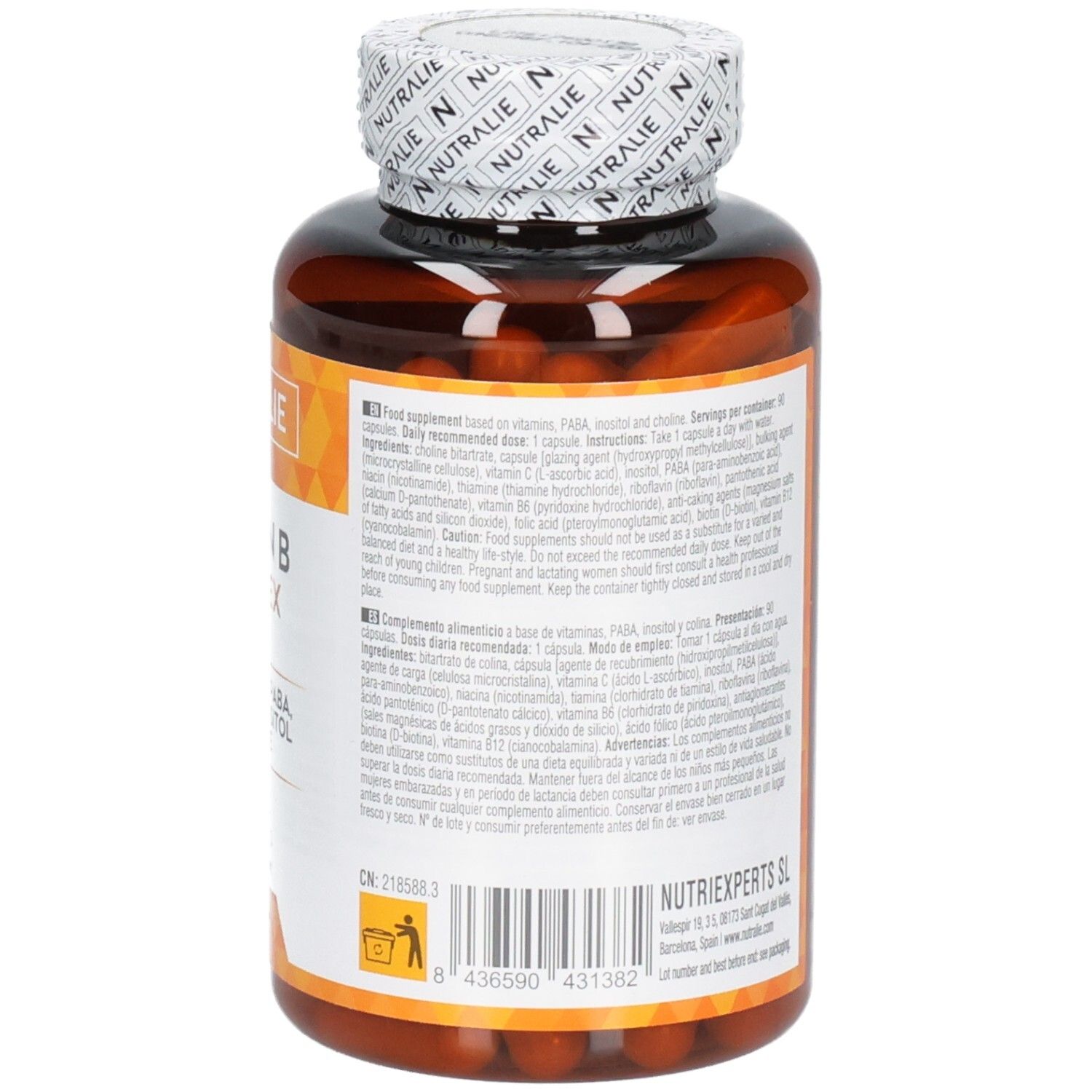 Nutralie Vitamin B Komplex Vorderseite mit Inhaltsstoffen.