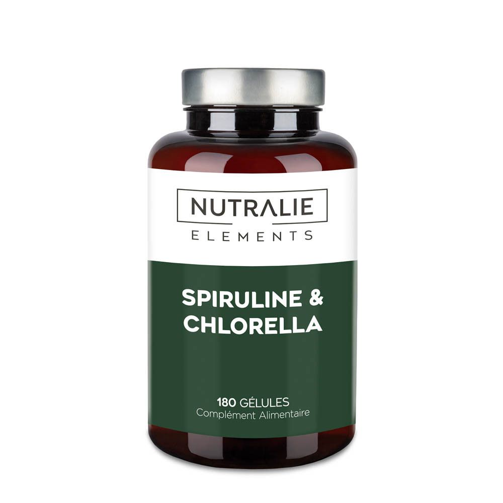 Braune Dose mit Spirulina & Chlorella Kapseln, 180 Stück.