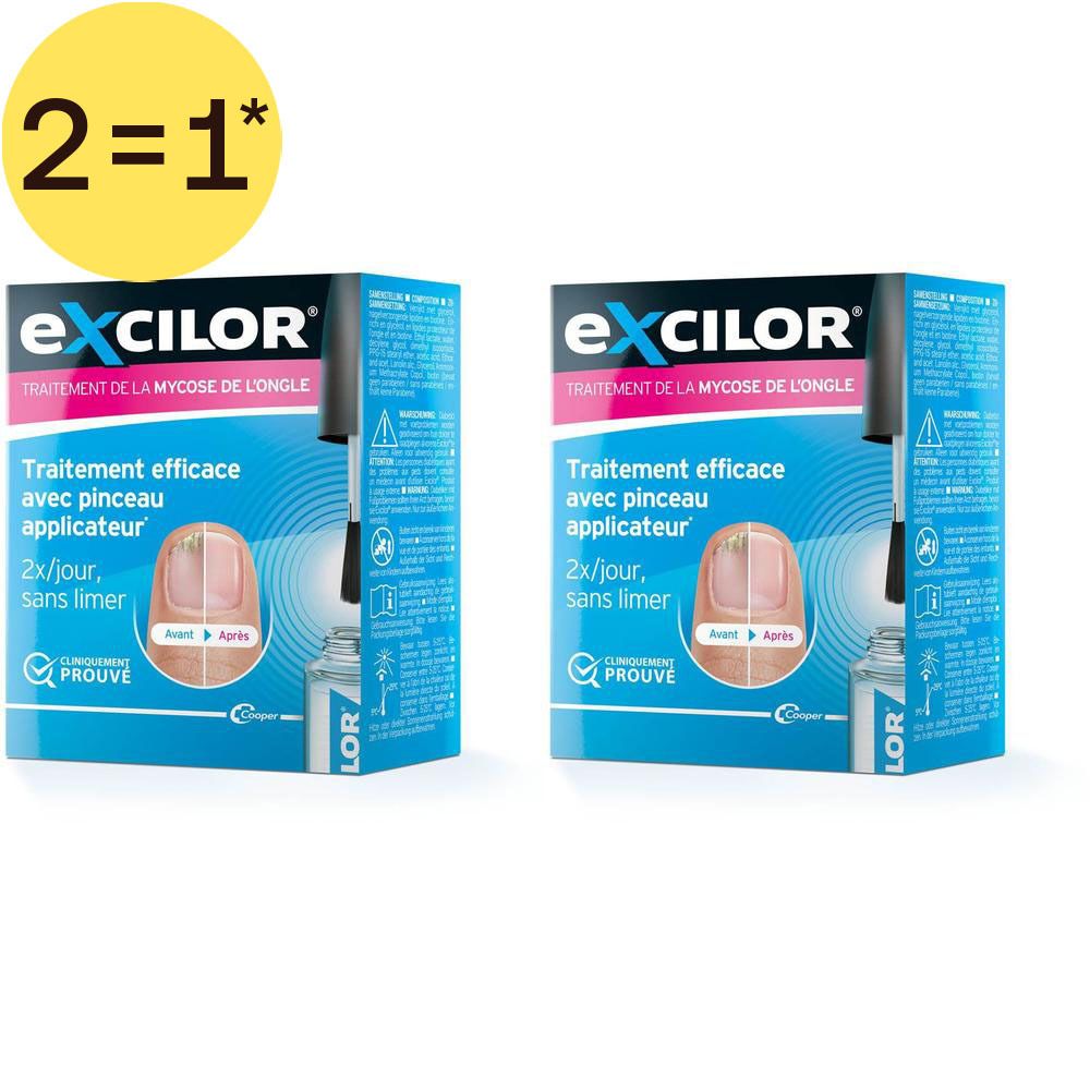 Boîte de traitement Excilor pour mycose des ongles avec applicateur et sceau.