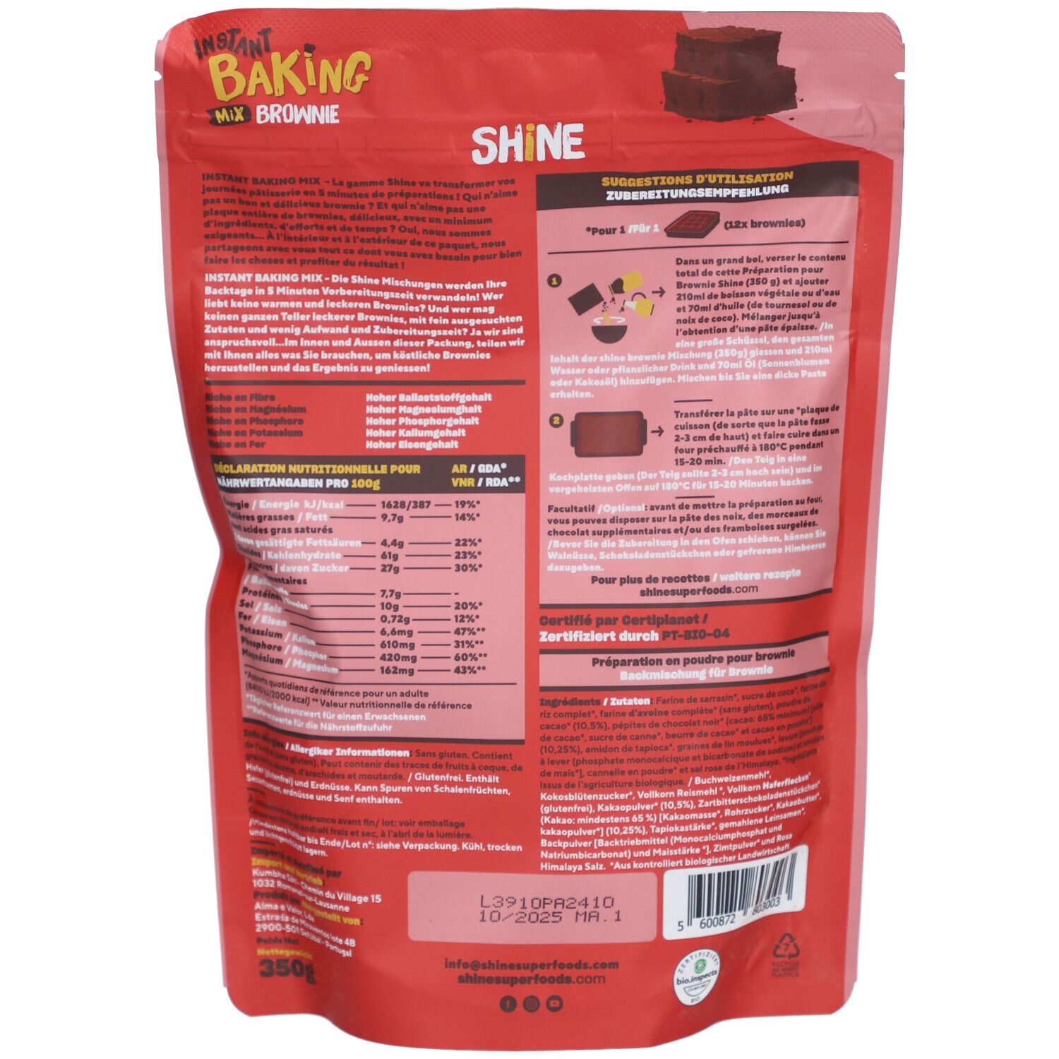 Shine BIO-Zubereitung für Brownies mit Schokostückchen