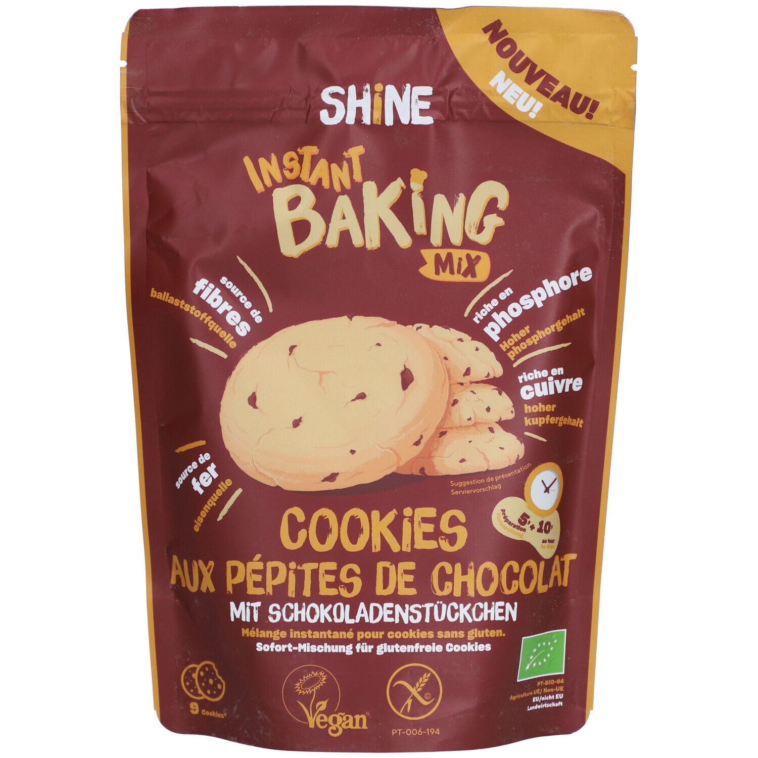 SHINE Instant Baking Mix Cookies aux pépites de chocolat bio sans gluten