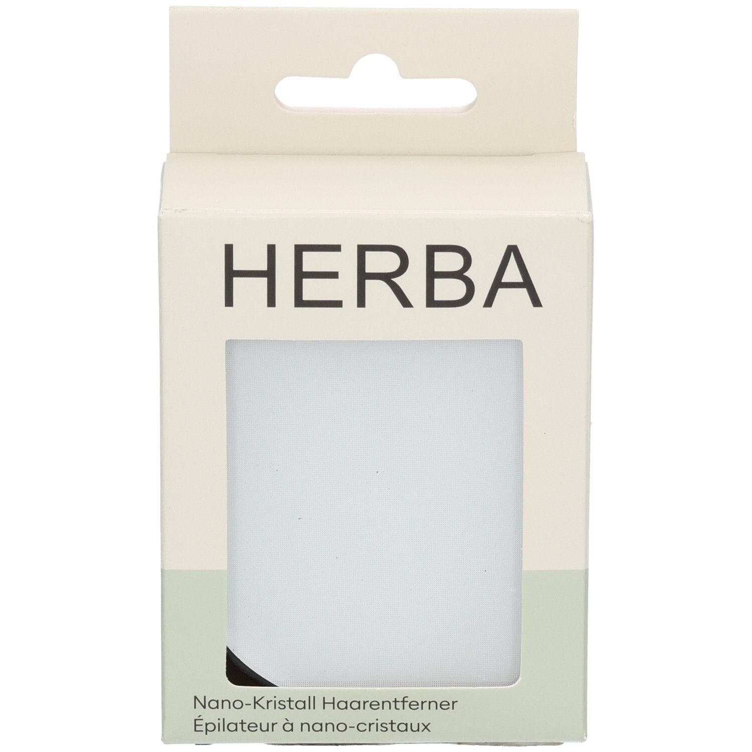 HERBA Nano-Kristall Haarentferner in weißer Verpackung mit Sichtfenster.