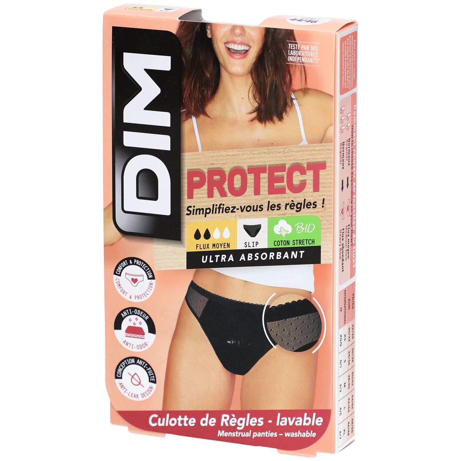 DIM Protect Lineal Slip Lace Waschbar aus Bio-Baumwolle Größe 44-46 - Schwarz - Mittelfluss