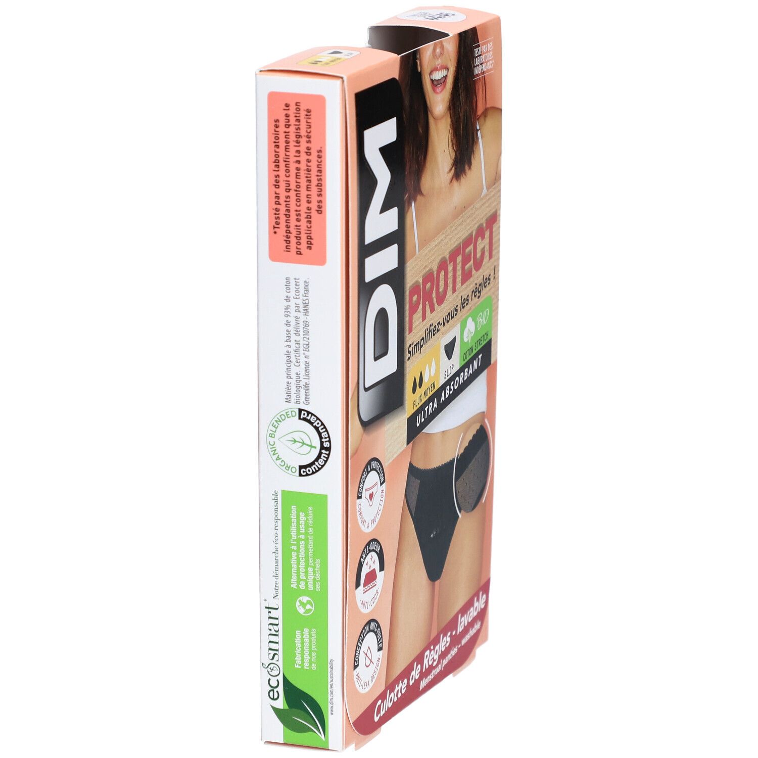DIM Protect Lineal Slip Lace Waschbar aus Bio-Baumwolle Größe 44-46 - Schwarz - Mittelfluss