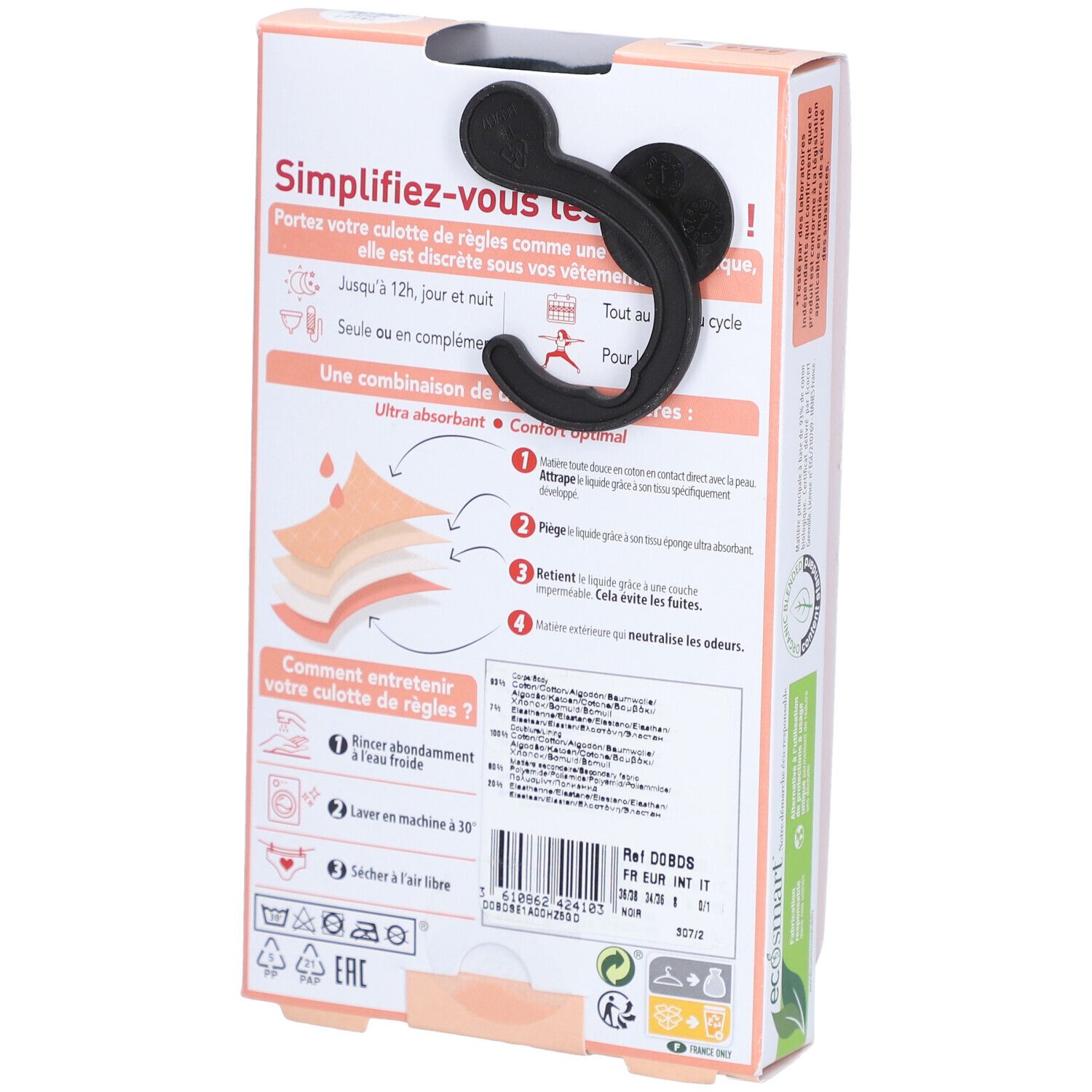 DIM Waschbare Menstruationshöschen - Schwarz - Starker Ausfluss - 36-38
