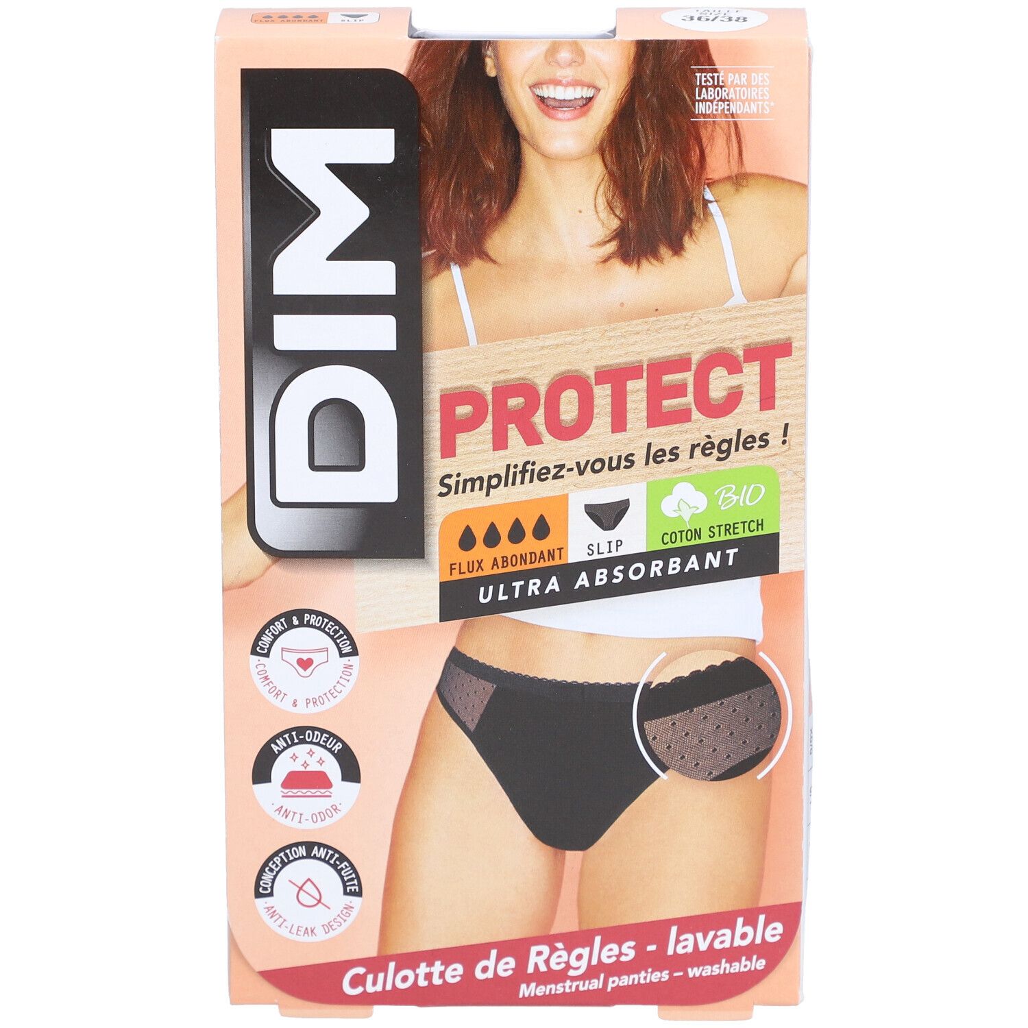 DIM Waschbare Menstruationshöschen - Schwarz - Starker Ausfluss - 36-38