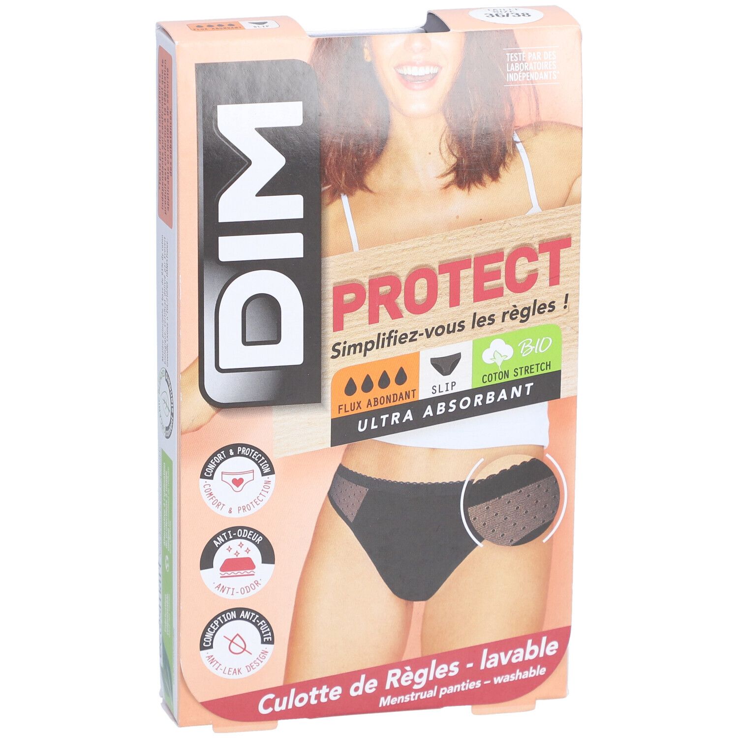 DIM Waschbare Menstruationshöschen - Schwarz - Starker Ausfluss - 36-38
