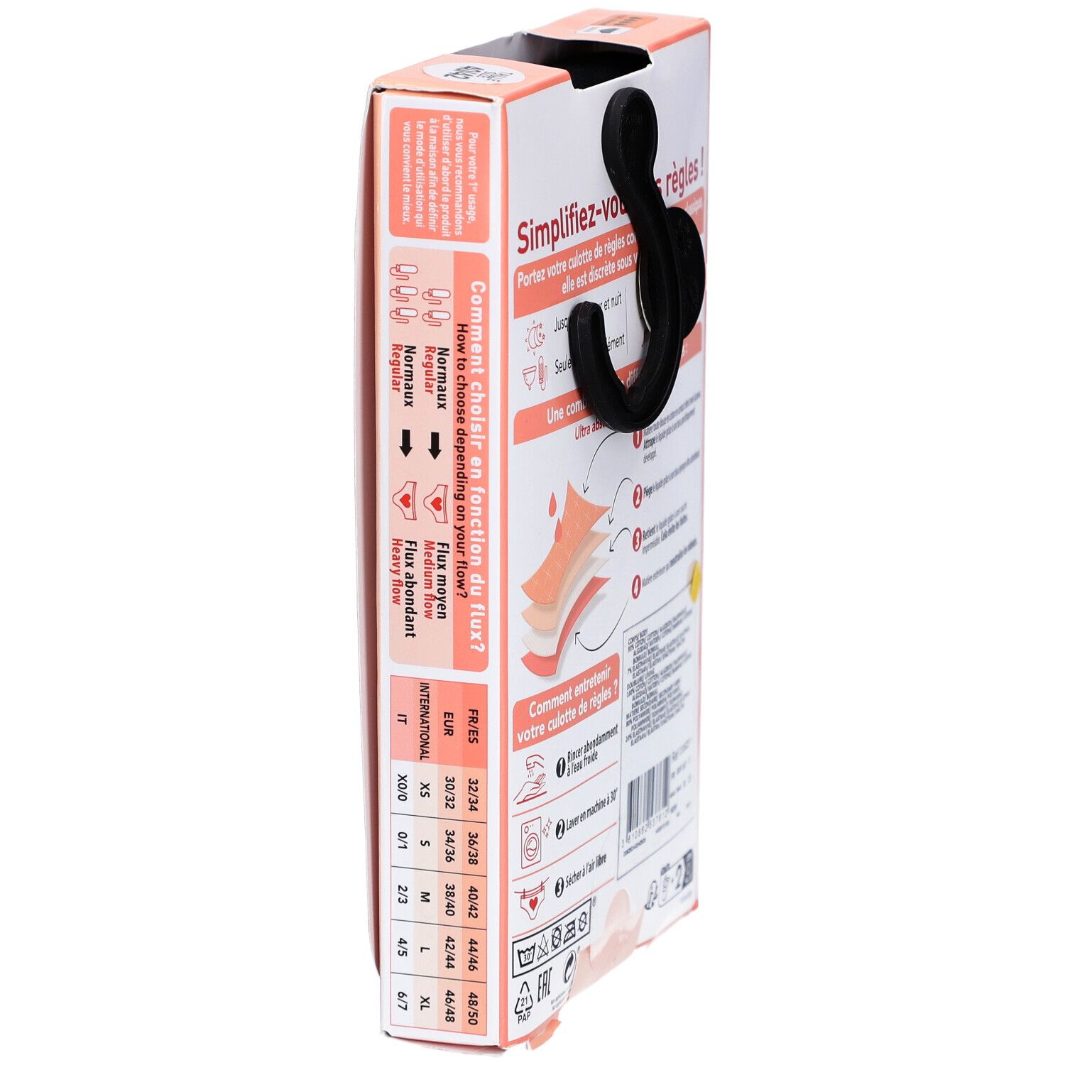 DIM Menstruationshöschen aus Bio-Baumwolle Waschbar - Boxer Lace Schwarz 40-42 - Reichlicher Ausfluss