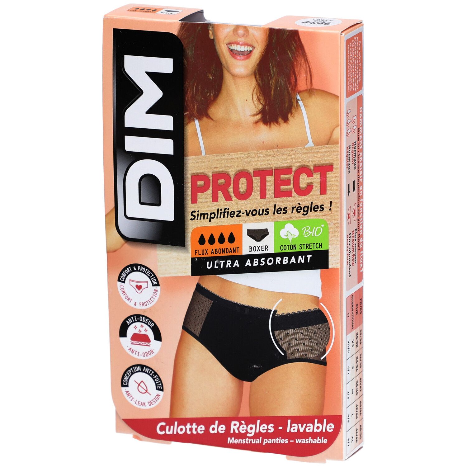 DIM Protect Lineal Boxer Slip Lace Waschbar aus Bio-Baumwolle Größe 44-46 - Schwarz - Flux Abondant