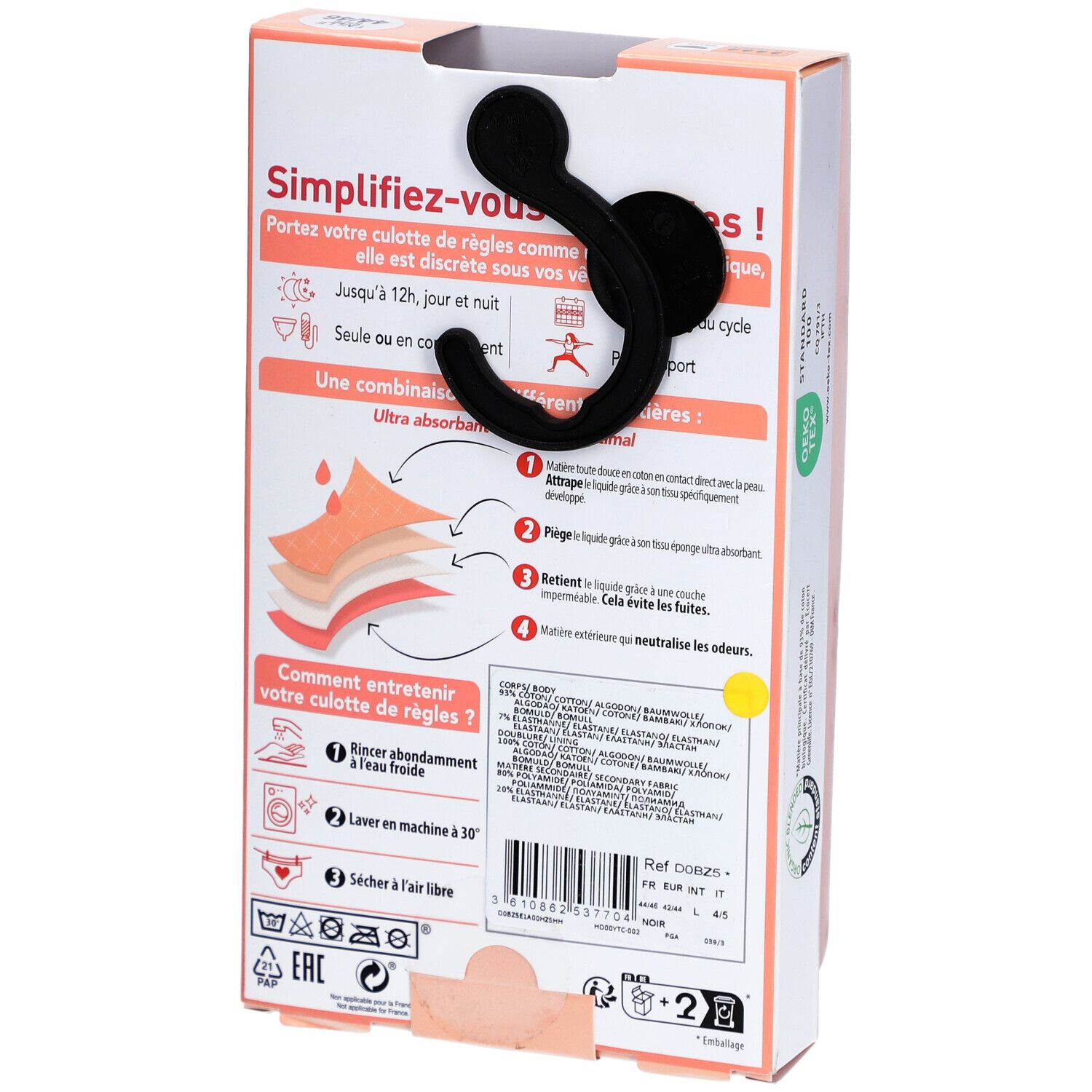 DIM Protect Lineal Boxer Slip Lace Waschbar aus Bio-Baumwolle Größe 44-46 - Schwarz - Flux Abondant