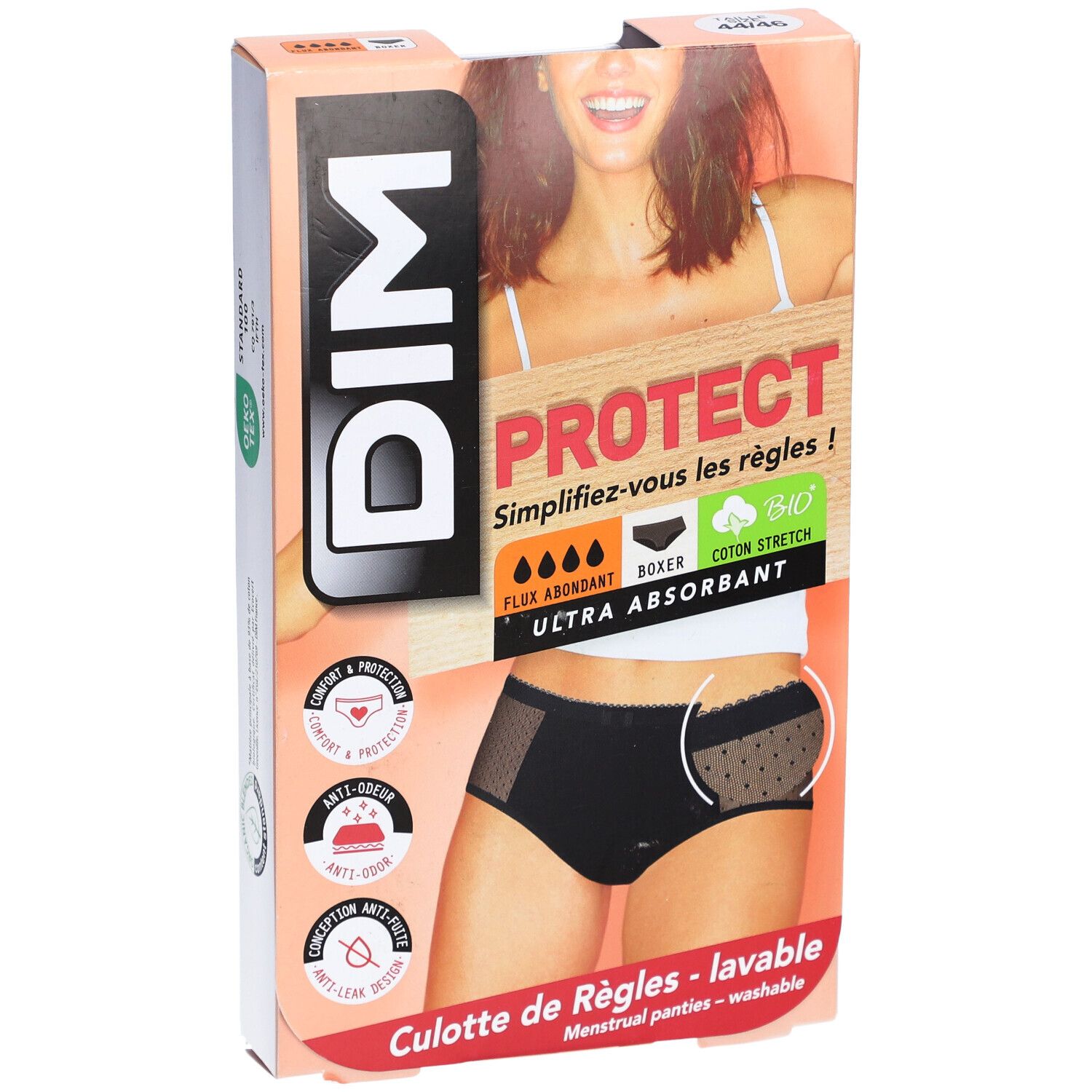 DIM Protect Lineal Boxer Slip Lace Waschbar aus Bio-Baumwolle Größe 44-46 - Schwarz - Flux Abondant