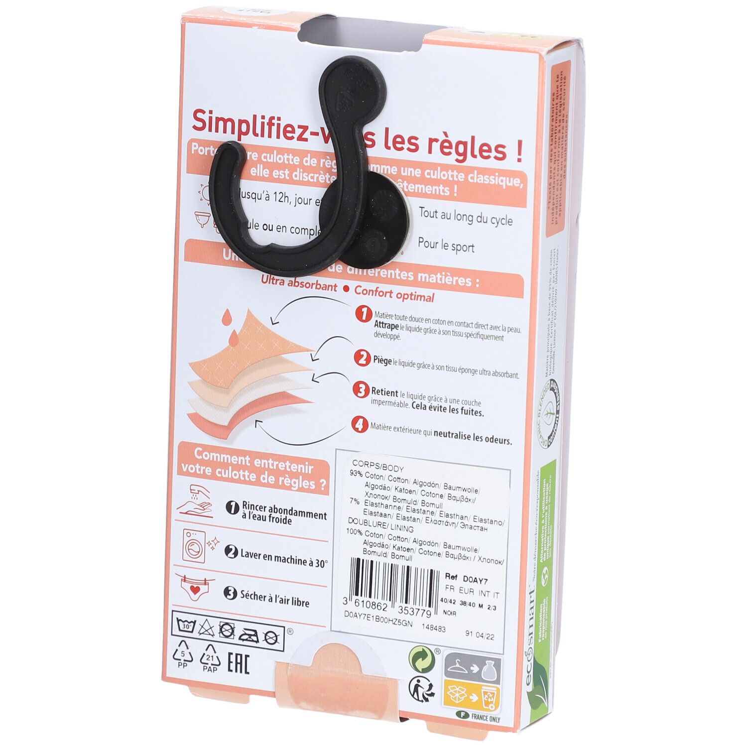 DIM Lineal-Slip aus Bio-Baumwolle Waschbar - Logo-Slip Schwarz 40-42 - Mittelfluss
