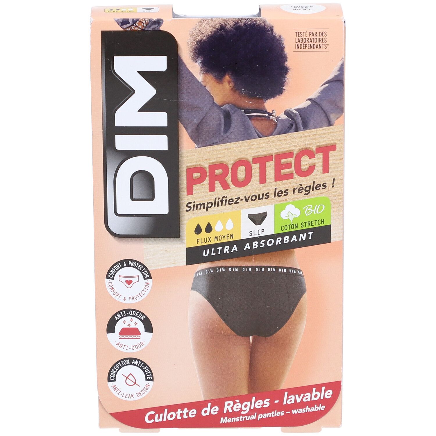 DIM Lineal-Slip aus Bio-Baumwolle Waschbar - Logo-Slip Schwarz 40-42 - Mittelfluss
