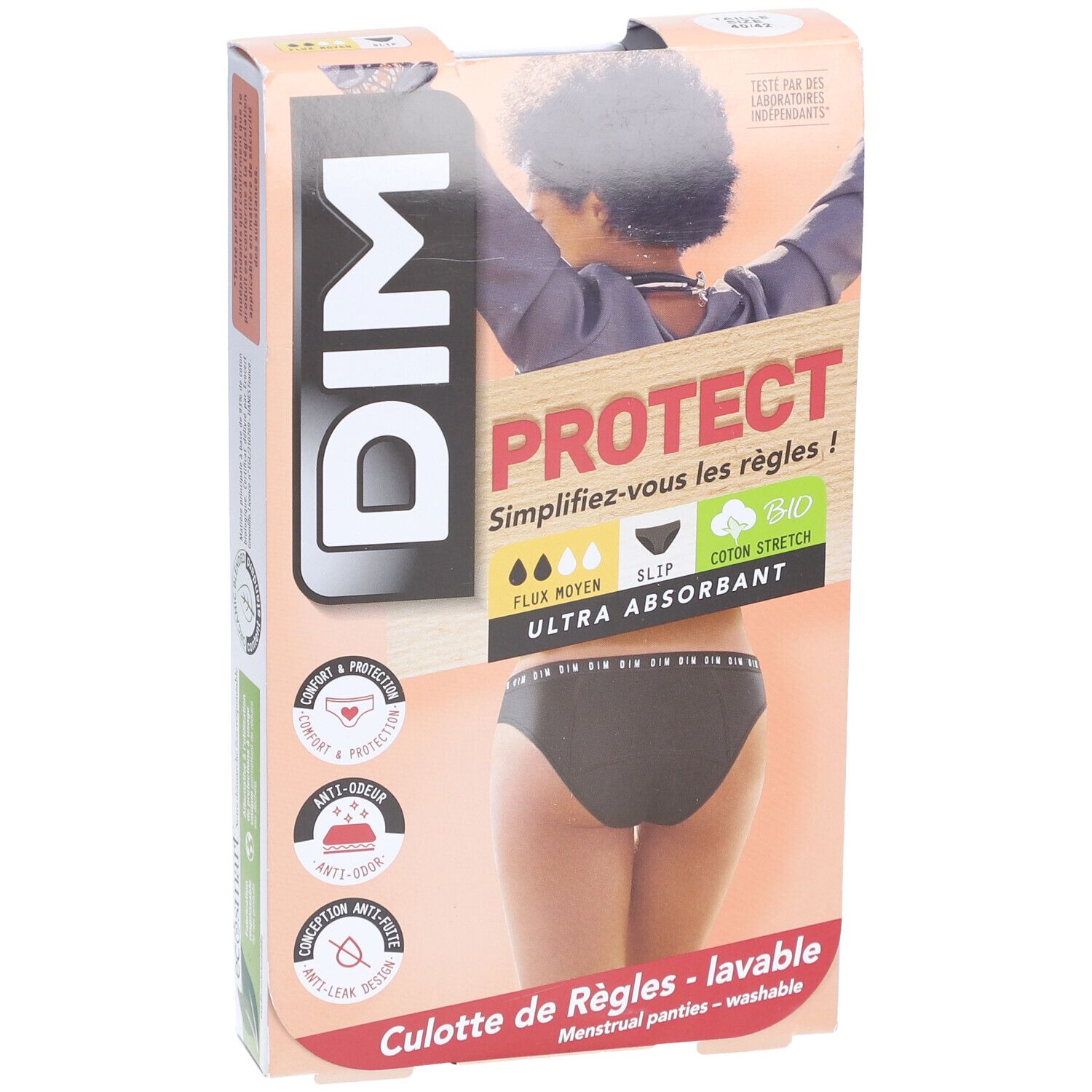 DIM Lineal-Slip aus Bio-Baumwolle Waschbar - Logo-Slip Schwarz 40-42 - Mittelfluss
