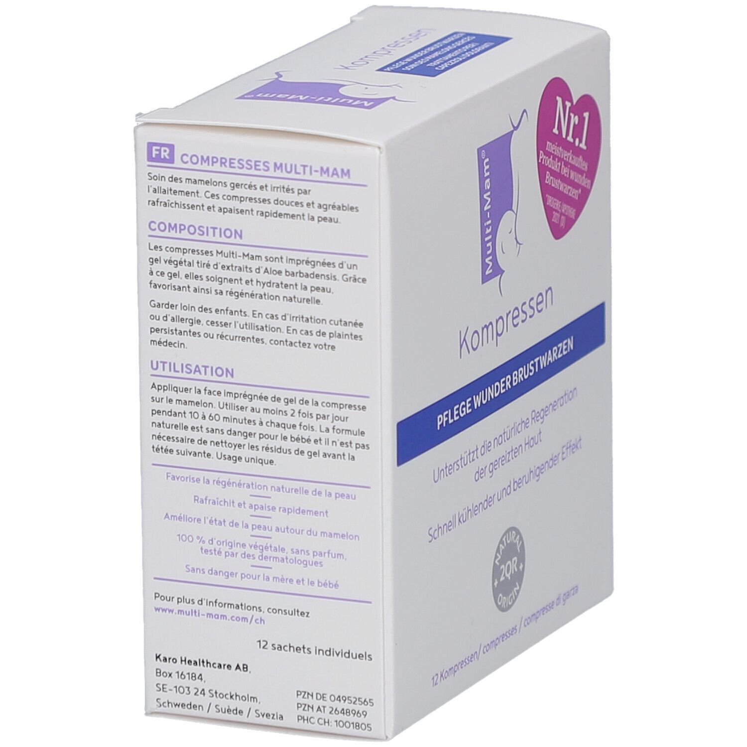 Karton mit Produktinformationen. Text in Deutsch, Französisch, Italienisch. Enthält 12 Einzelbeutel. Herstellerinformationen.