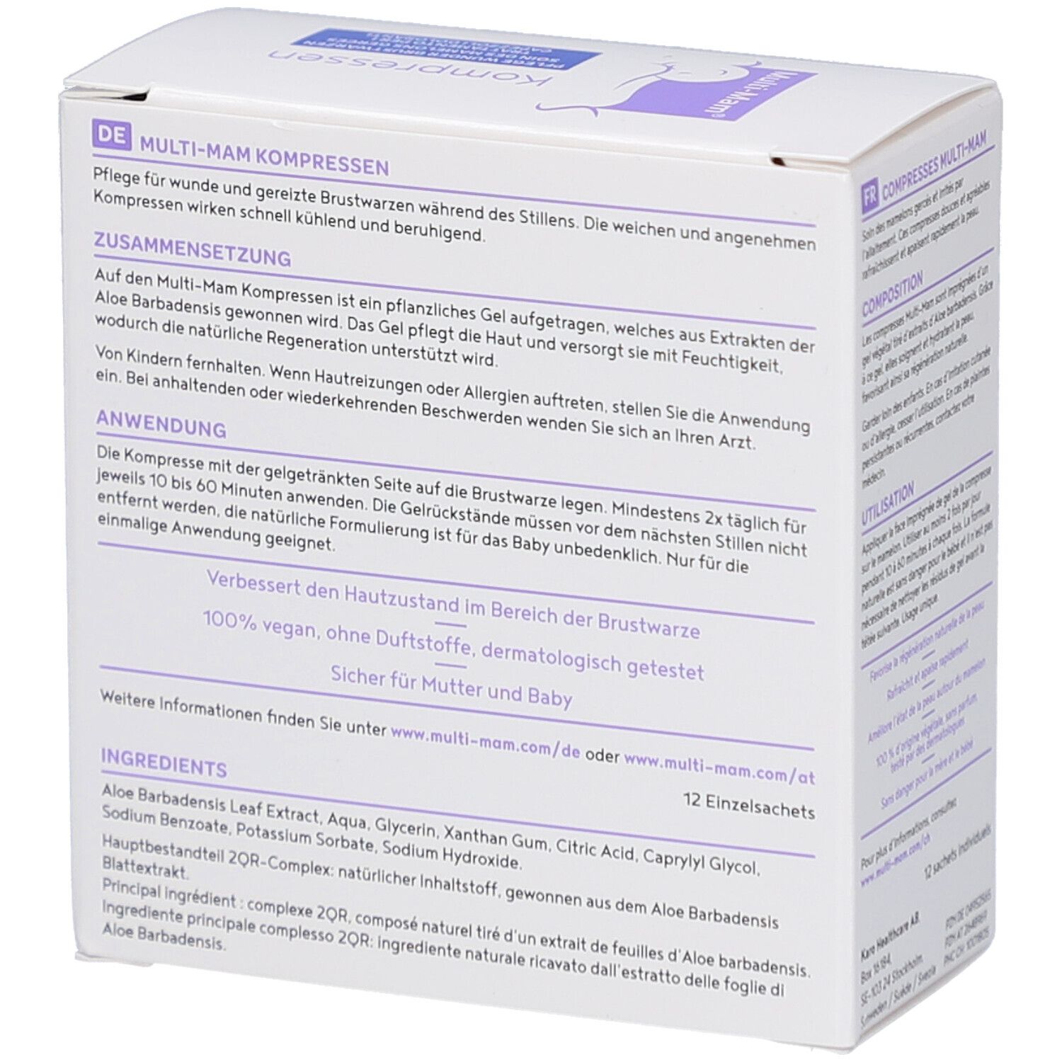 Rückseite der Produktverpackung. Text in Deutsch. Inhaltsstoffe, Anwendungshinweise, Herstellerinformationen.