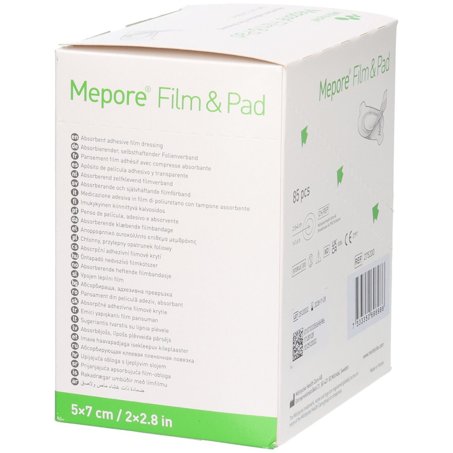 Mölnlycke Mepore Film & Pad: Mehrsprachige Beschreibung, 85 Stück, 5x7 cm, steril.