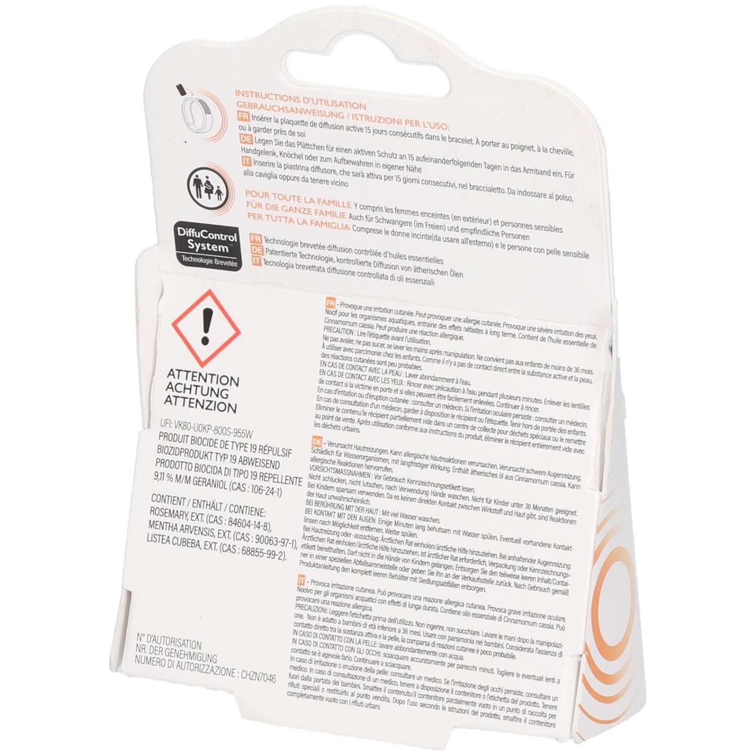 Verpackung für 2 Nachfüllungen für ein Mückenarmband, für Erwachsene und Kinder ab 3 Jahren.