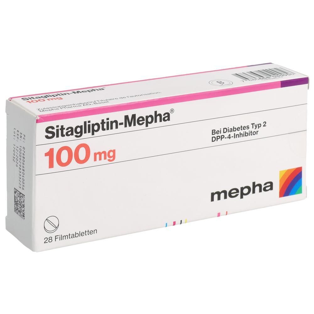 Sitagliptin-Mepha 100 mg Filmtabletten, 28 Stück. DPP-4-Inhibitor bei Diabetes Typ 2.