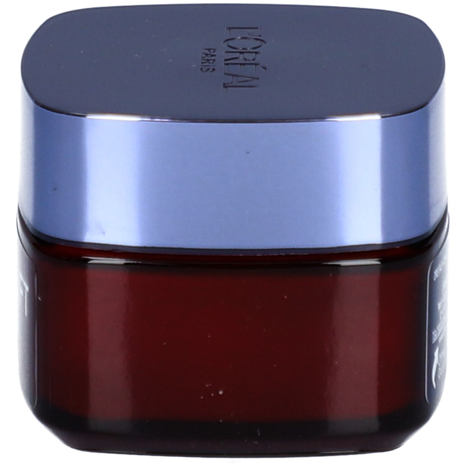 Braune Creme-Dose mit blauem Deckel. Aufschrift: L'ORÉAL PARIS. Marke L'ORÉAL.