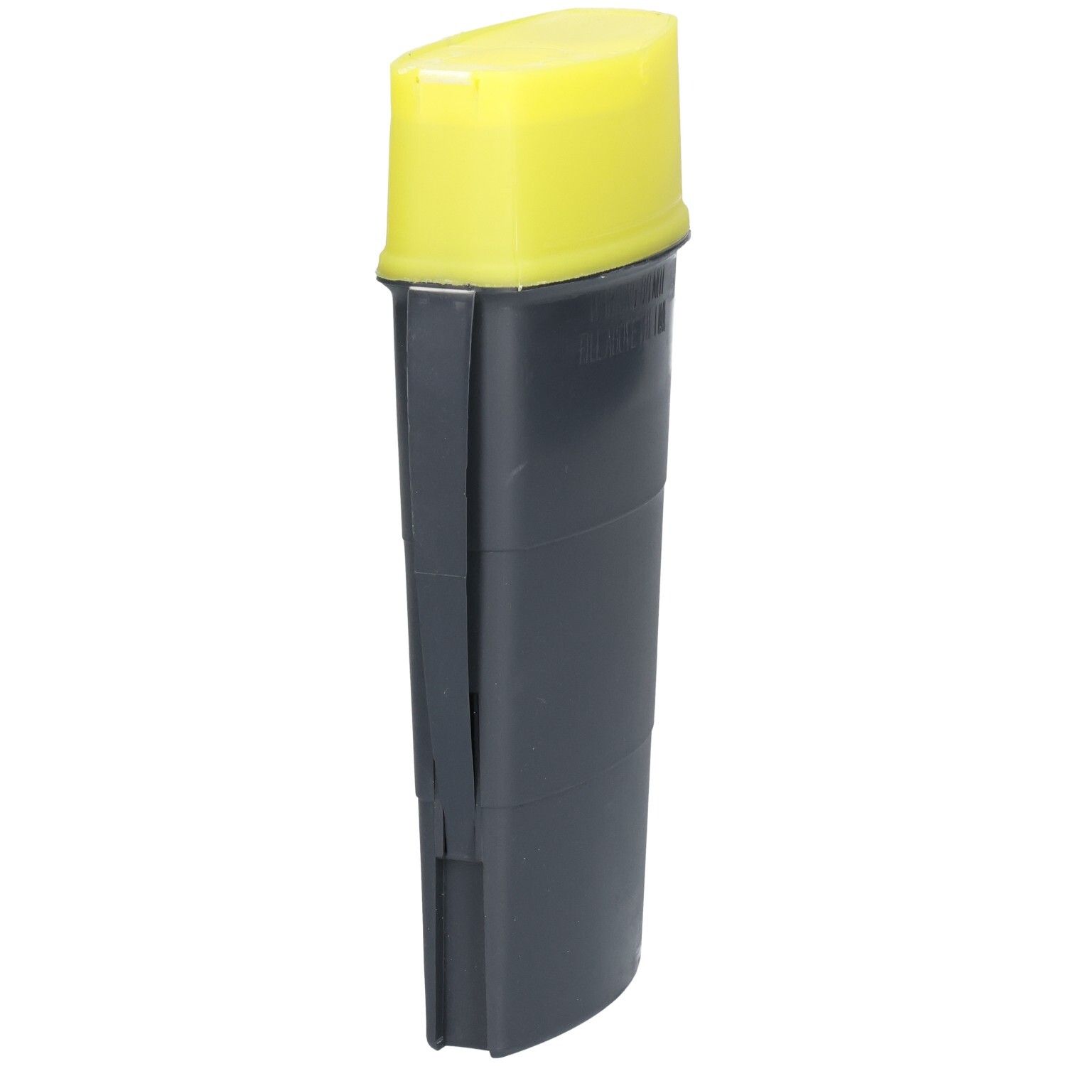 Boîte d'élimination grise et jaune. Couvercle jaune, conteneur gris. Forme étroite et allongée.