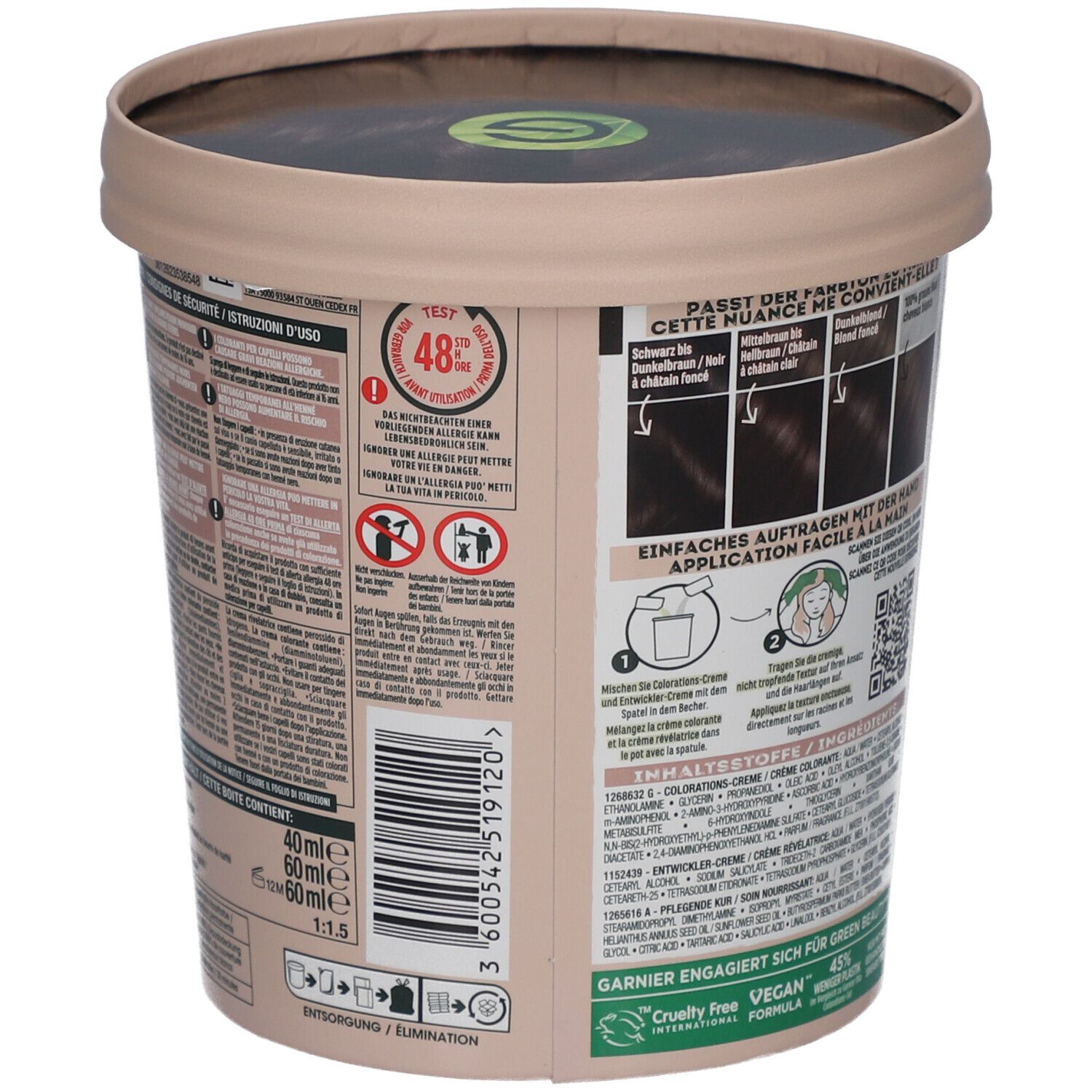 Garnier Good, dos de l'emballage. Contient des instructions et des ingrédients. Vegan.