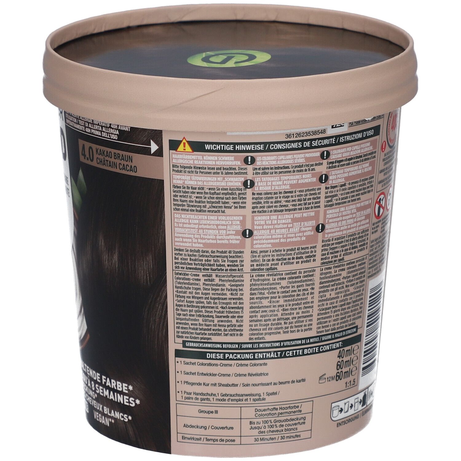 Garnier Good, dos de l'emballage. Contient des informations et des instructions. Vegan.