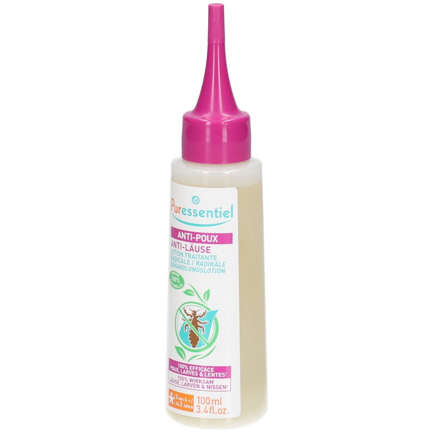 Puressentiel Anti-Laus Lotion Flasche mit Applikator.