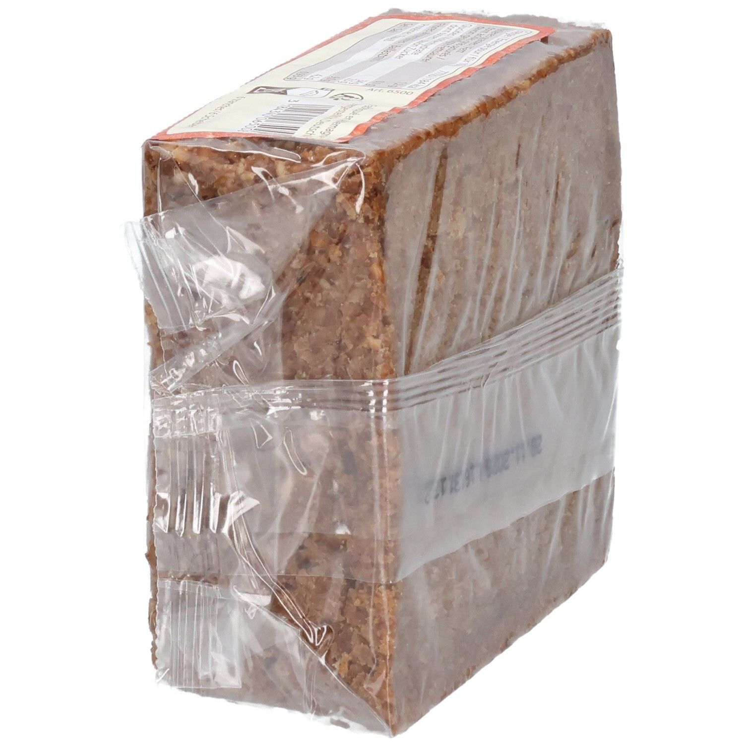 PURAL Roggen Vollkornbrot 375g, verpackt in Folie, schräge Seitenansicht.