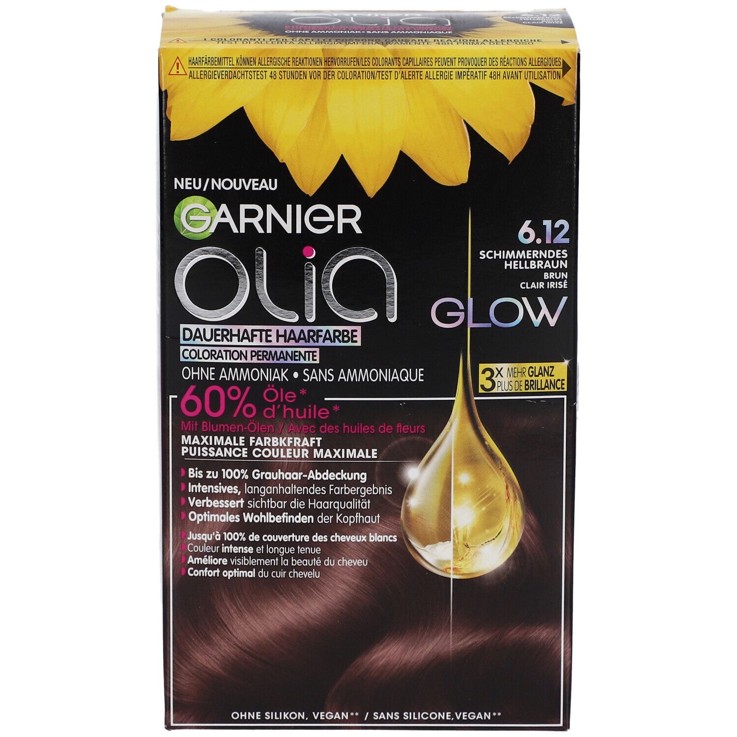 GARNIER Olia Coloration permanente 6,12 Châtain très clair cendré