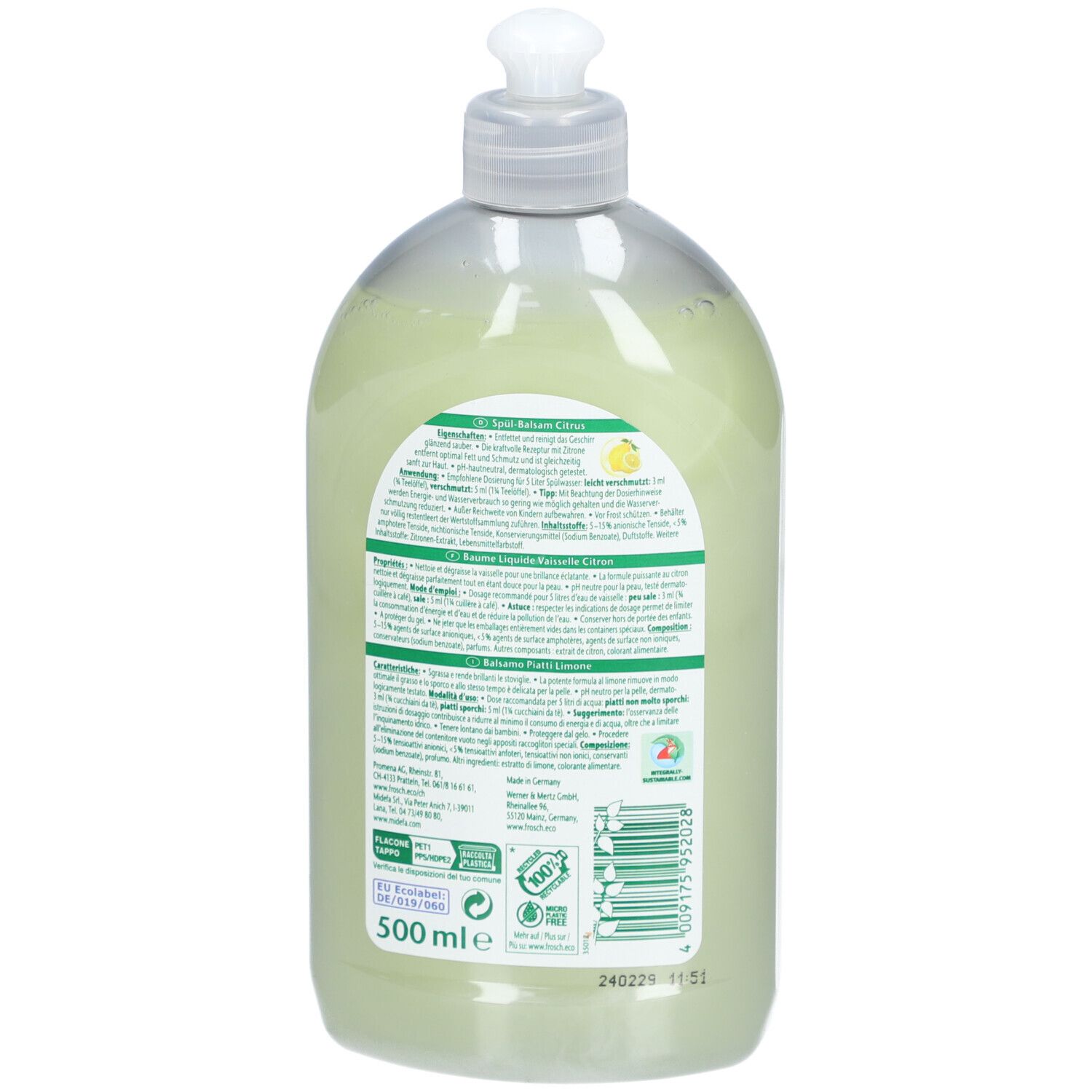 FROSCH Balsam Geschirrspülmittel Zitrone