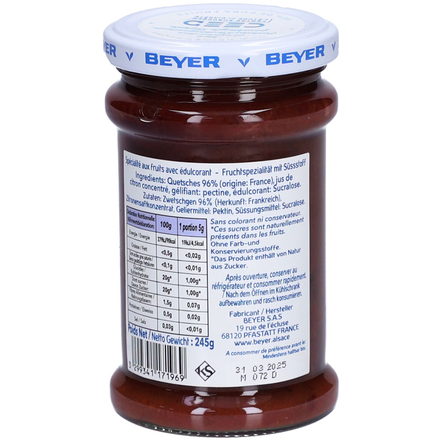 BEYER Fruchtaufstrich Zwetschgen Glas