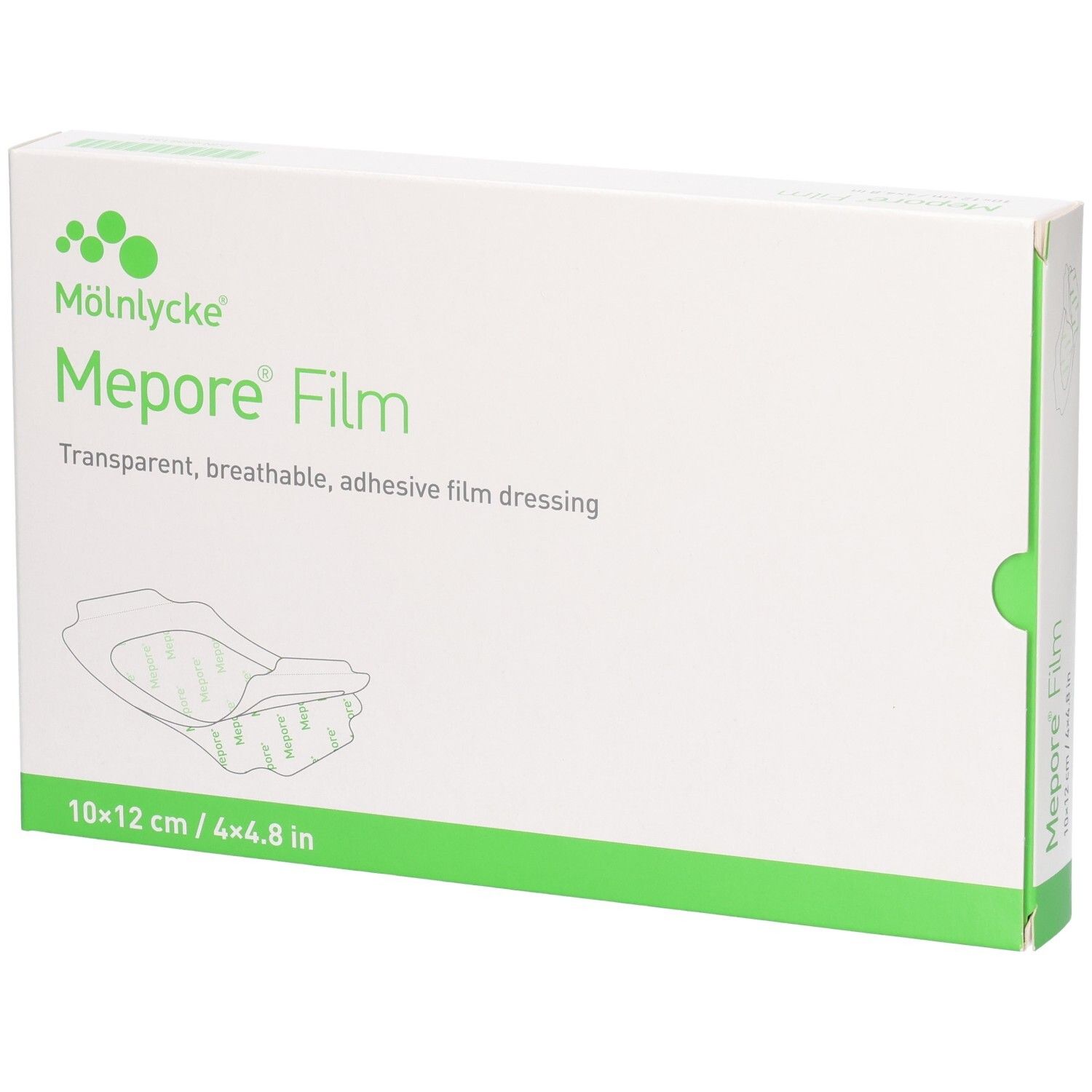 Emballage Mölnlycke Mepore Film, pansement film transparent, respirant, adhésif, 10x12 cm.