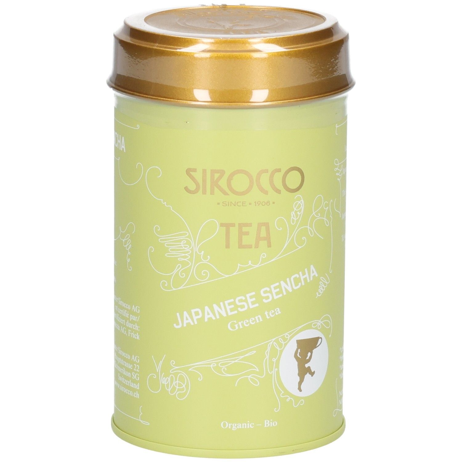 Boîte claire avec couvercle doré, SIROCCO TEA JAPANESE SENCHA, thé vert, Bio.
