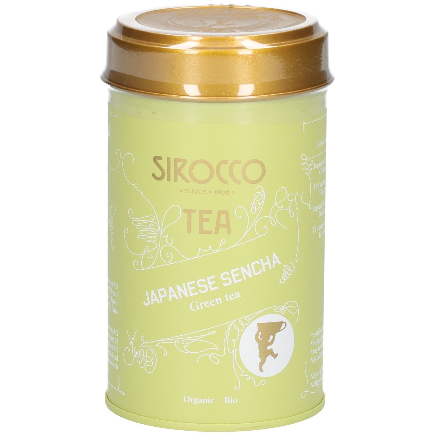 Boîte claire avec couvercle doré, SIROCCO TEA JAPANESE SENCHA, thé vert, Bio.