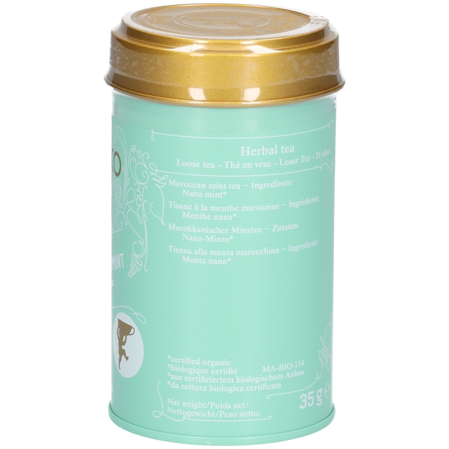 SIROCCO Teedose Medium, Rückseite mit Zutatenliste und Bio-Zertifizierung.