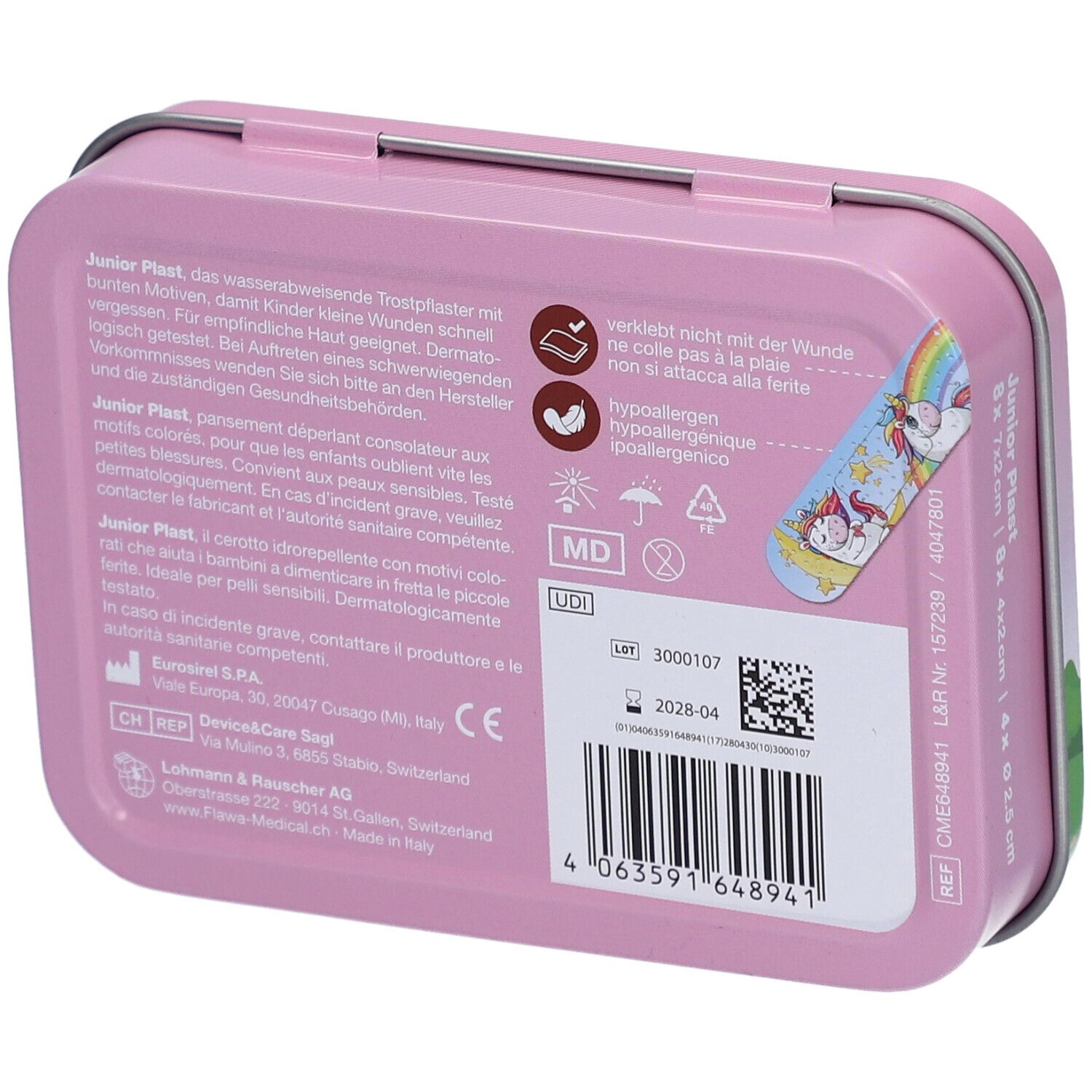flawa® Junior Plast Pansements enfants boîte métal Licorne