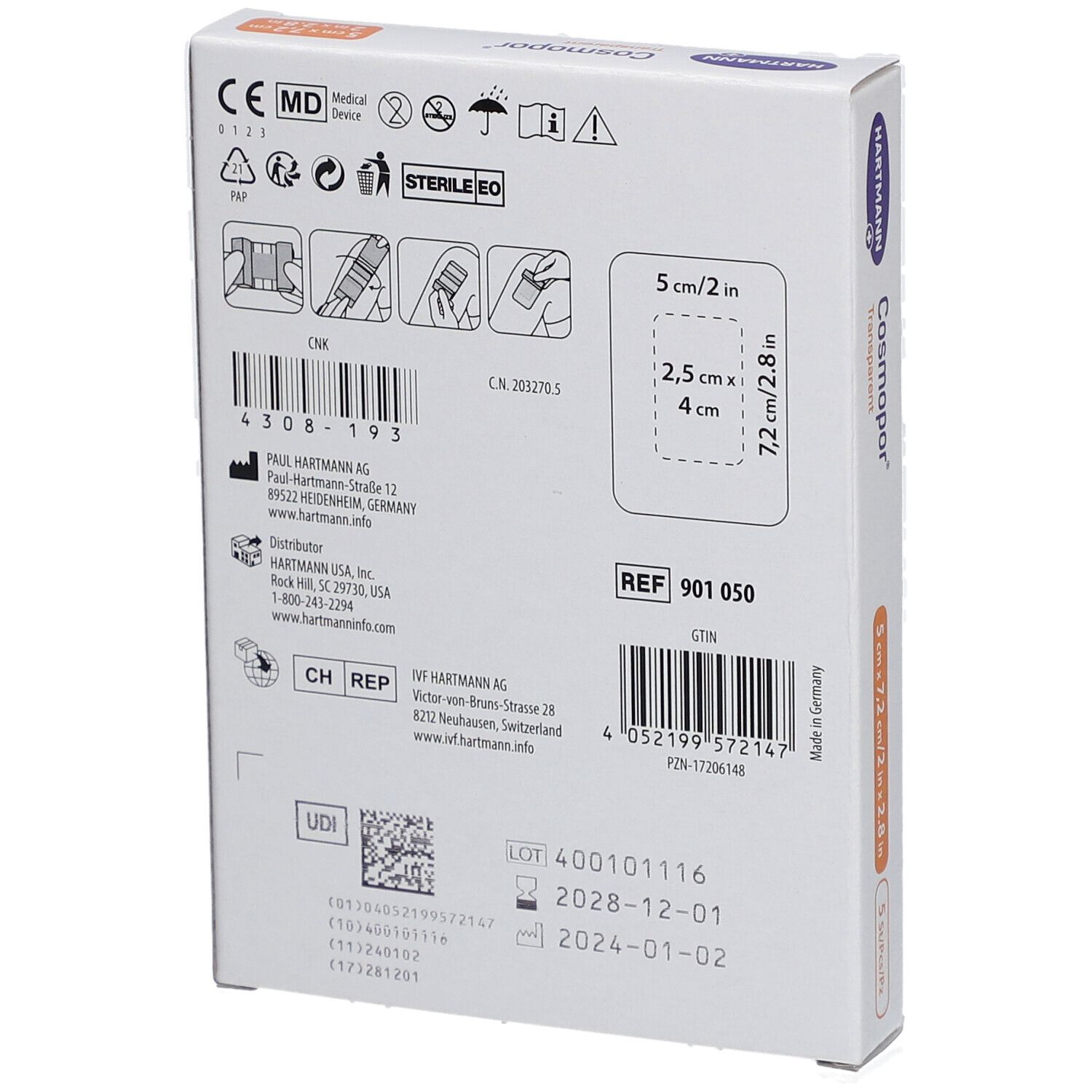 HARTMANN Cosmopor® Transparent Transparenter Folienverband mit Saugkissen 5 cm x 7,2 cm