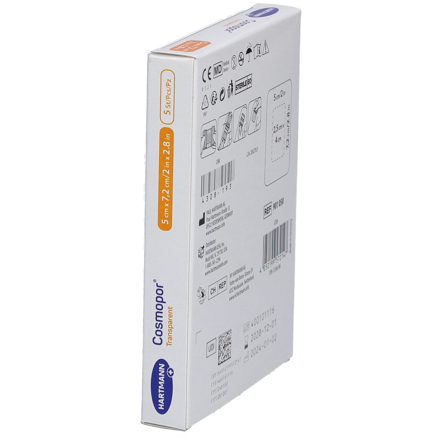 HARTMANN Cosmopor® Transparent Transparenter Folienverband mit Saugkissen 5 cm x 7,2 cm