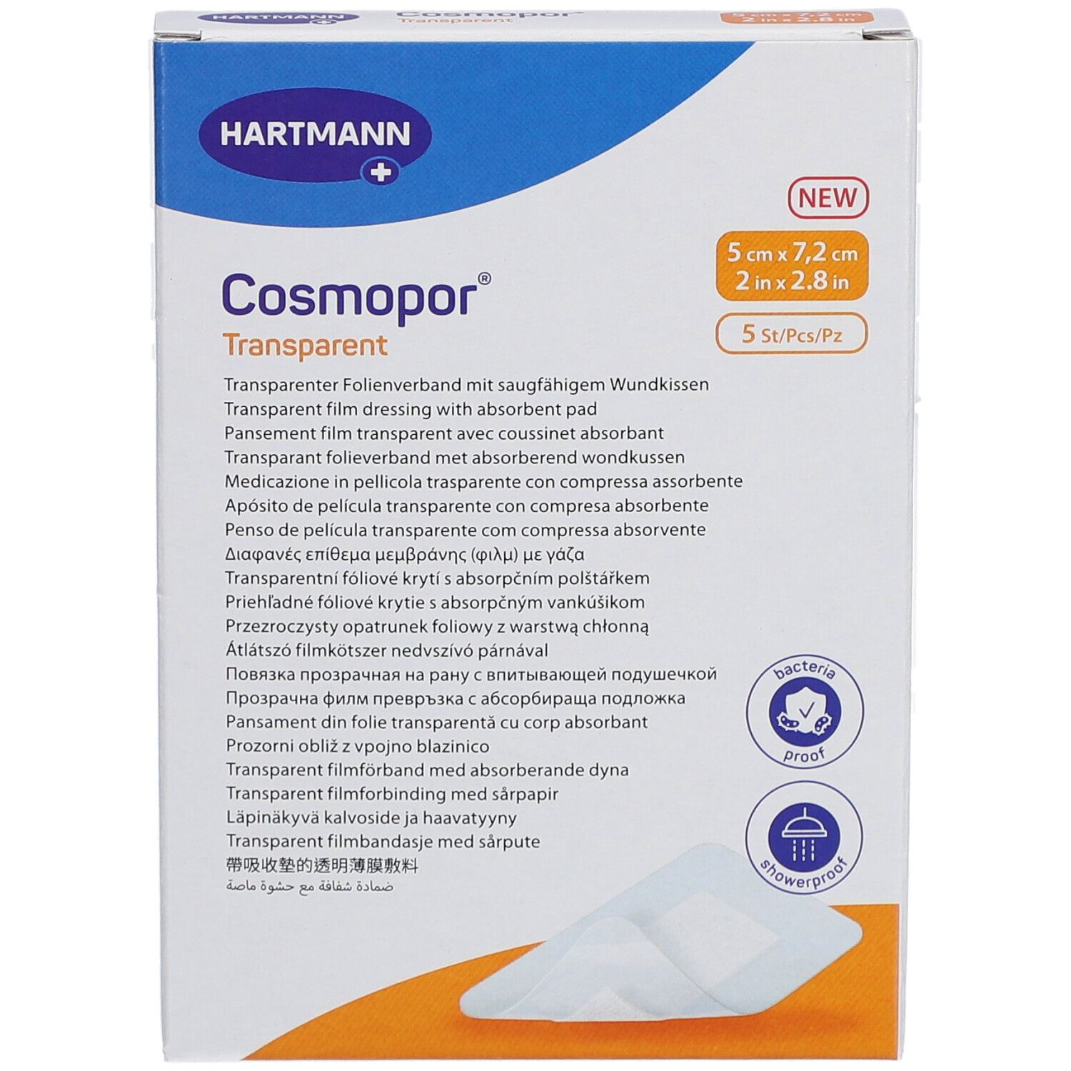 HARTMANN Cosmopor® Transparent Transparenter Folienverband mit Saugkissen 5 cm x 7,2 cm