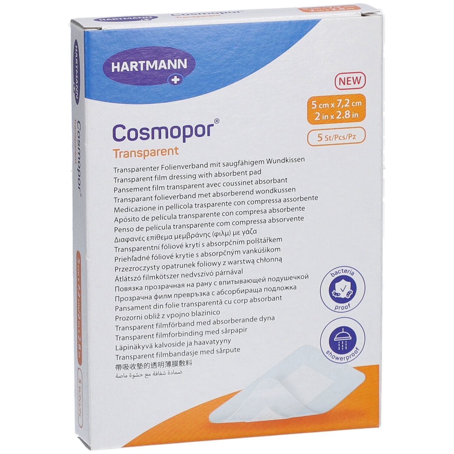 HARTMANN Cosmopor® Transparent Transparenter Folienverband mit Saugkissen 5 cm x 7,2 cm