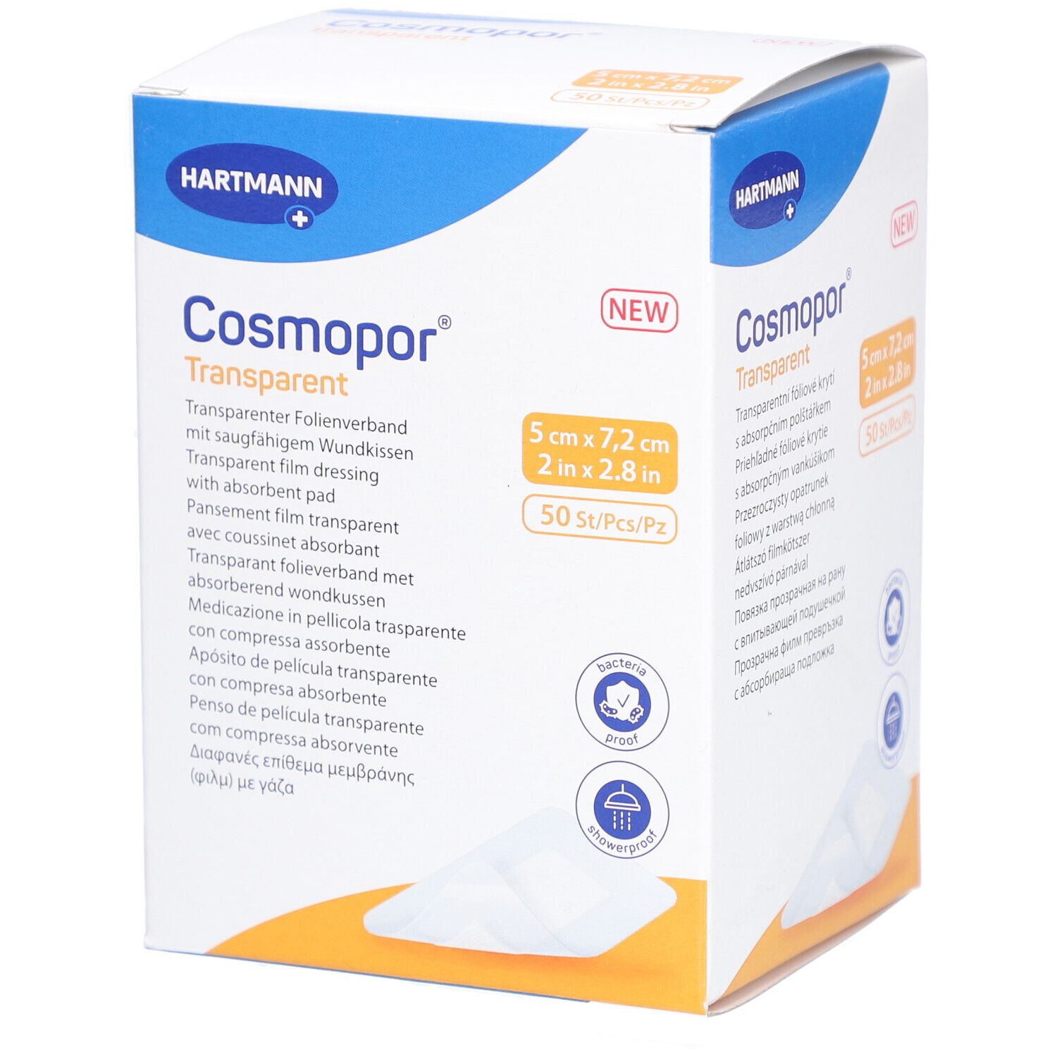 HARTMANN Cosmopor® Transparent Transparenter Folienverband mit Saugkissen 5 cm x 7,2 cm