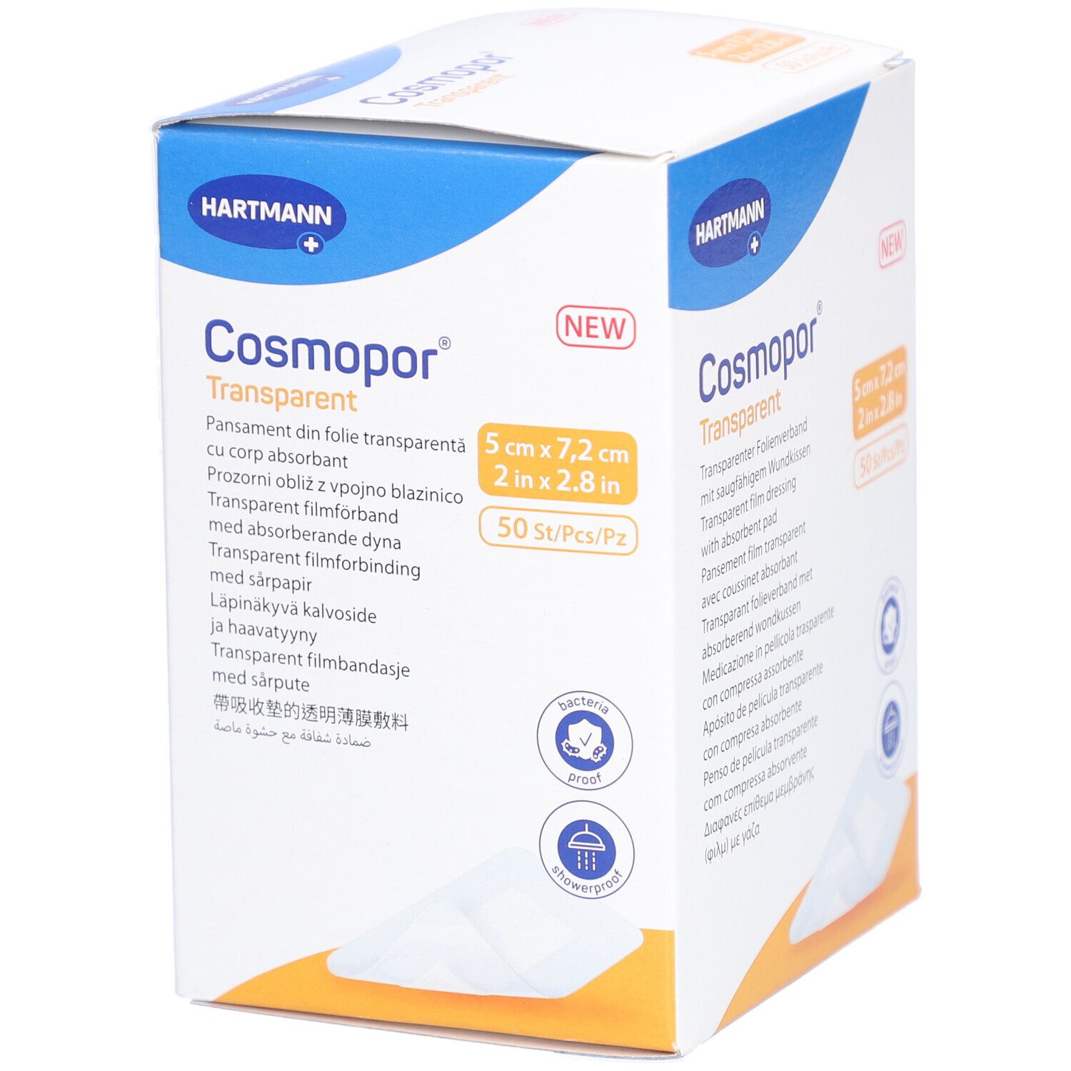 HARTMANN Cosmopor® Transparent Transparenter Folienverband mit Saugkissen 5 cm x 7,2 cm