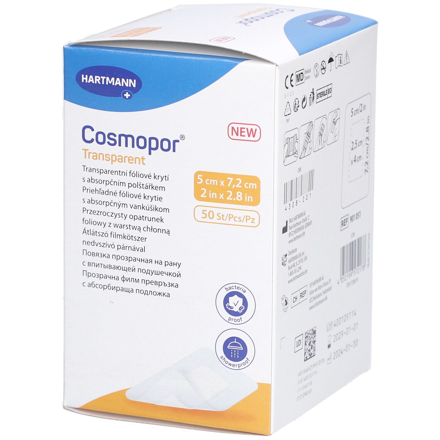 HARTMANN Cosmopor® Transparent Transparenter Folienverband mit Saugkissen 5 cm x 7,2 cm