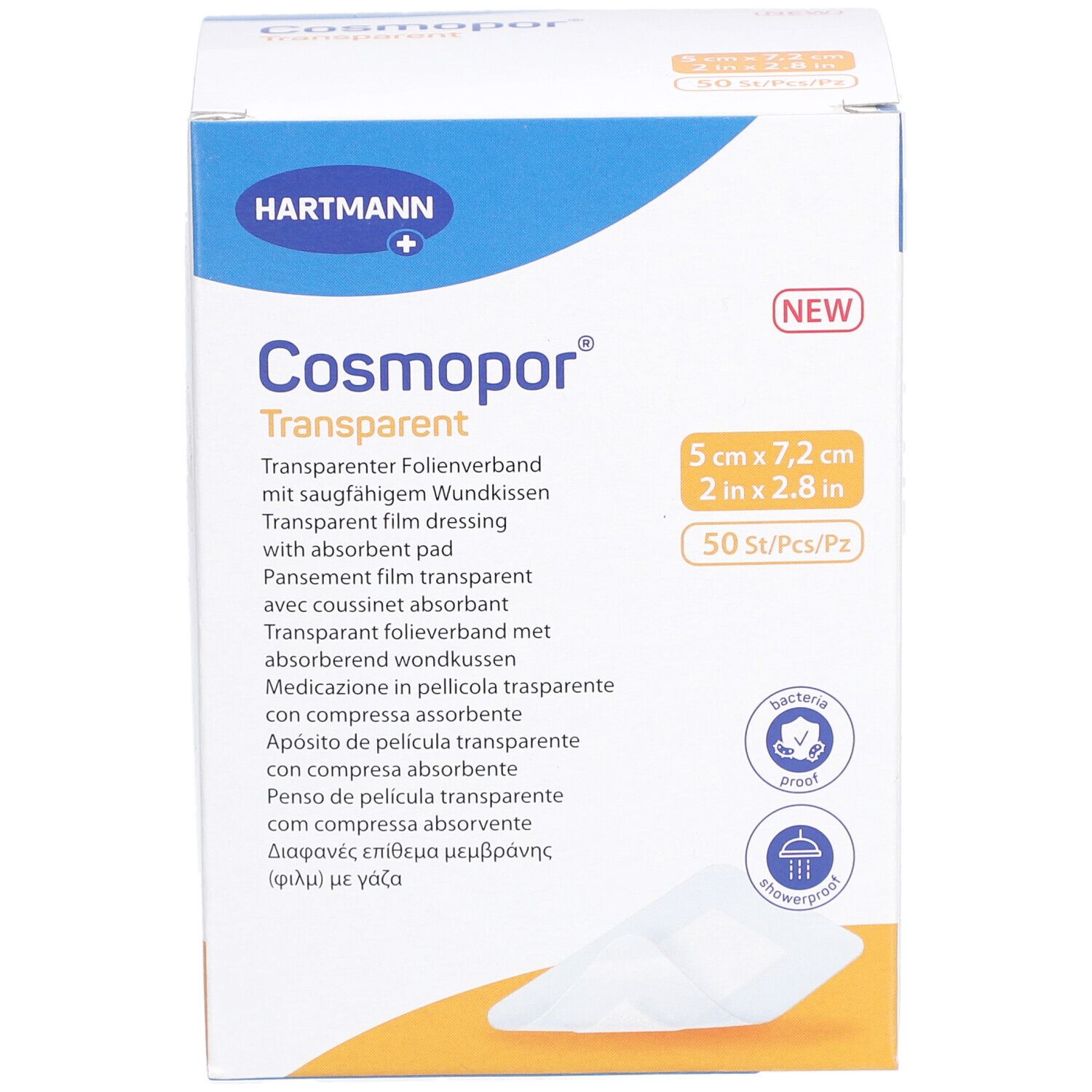 HARTMANN Cosmopor® Transparent Transparenter Folienverband mit Saugkissen 5 cm x 7,2 cm