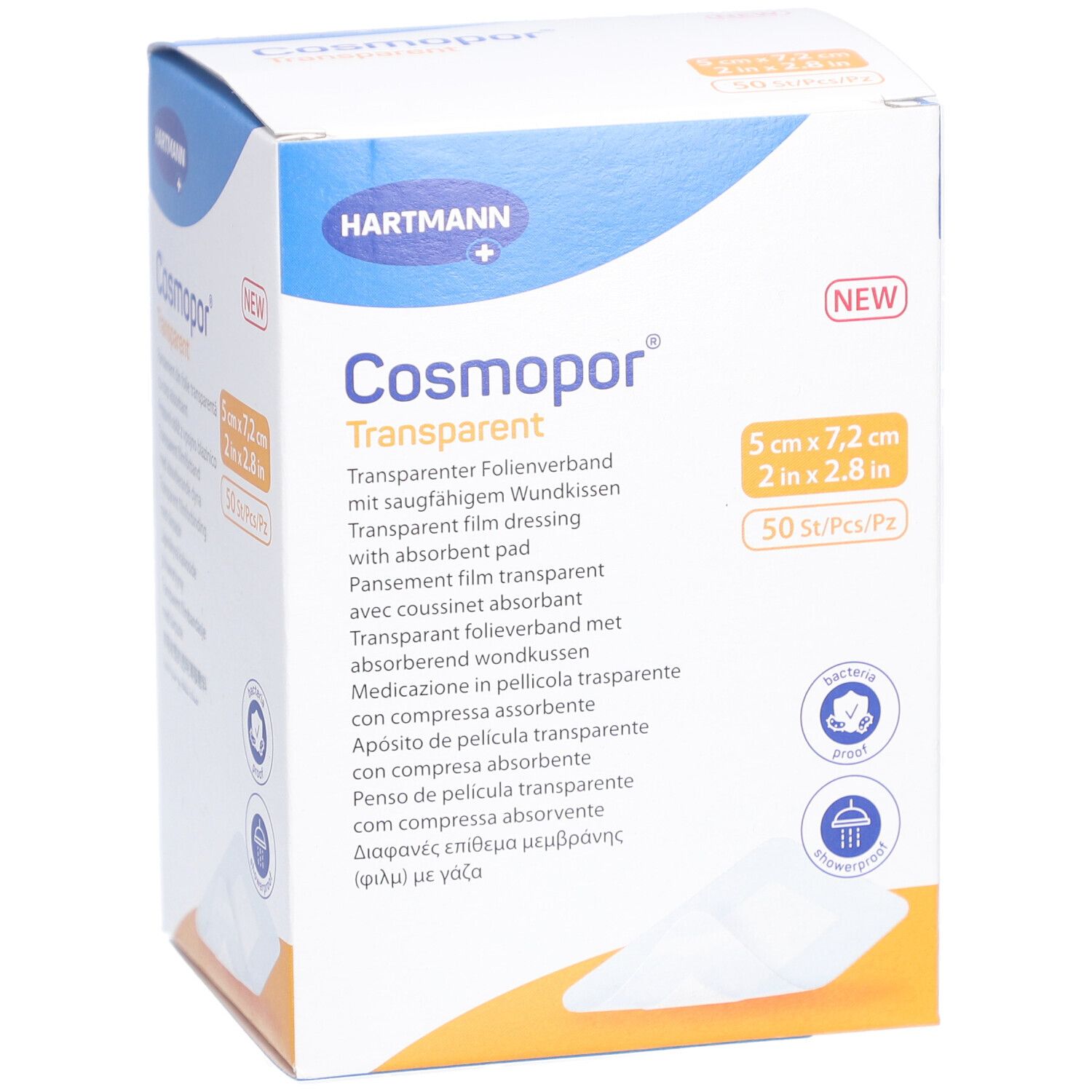 HARTMANN Cosmopor® Transparent Transparenter Folienverband mit Saugkissen 5 cm x 7,2 cm
